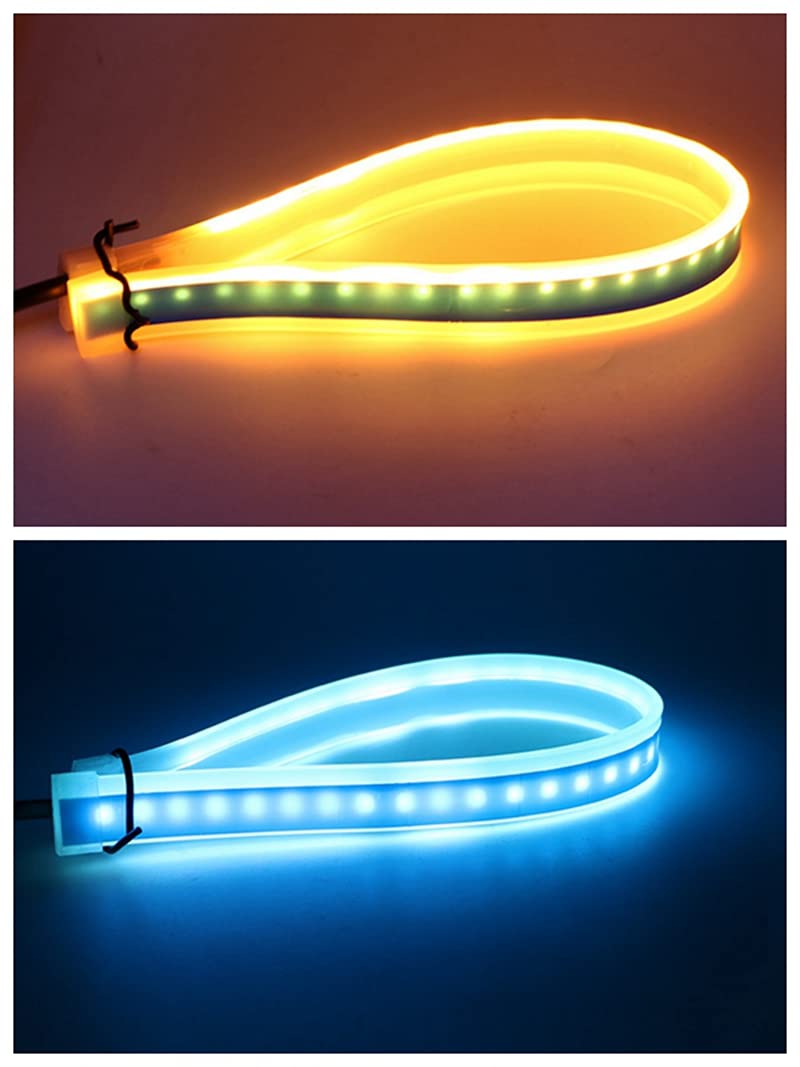 30cm/45cm/60cm LED Headlight Strip Tube Light - Flexible Dual Color White & Amber Daytime Running Lights - Waterproof DRL Neon Lights with Turn Signal & Sequential Switchback (Ice Blue/Yellow) - Perfect for Car Customization, Motorcycle Accents & Truck Lighting Upgrades