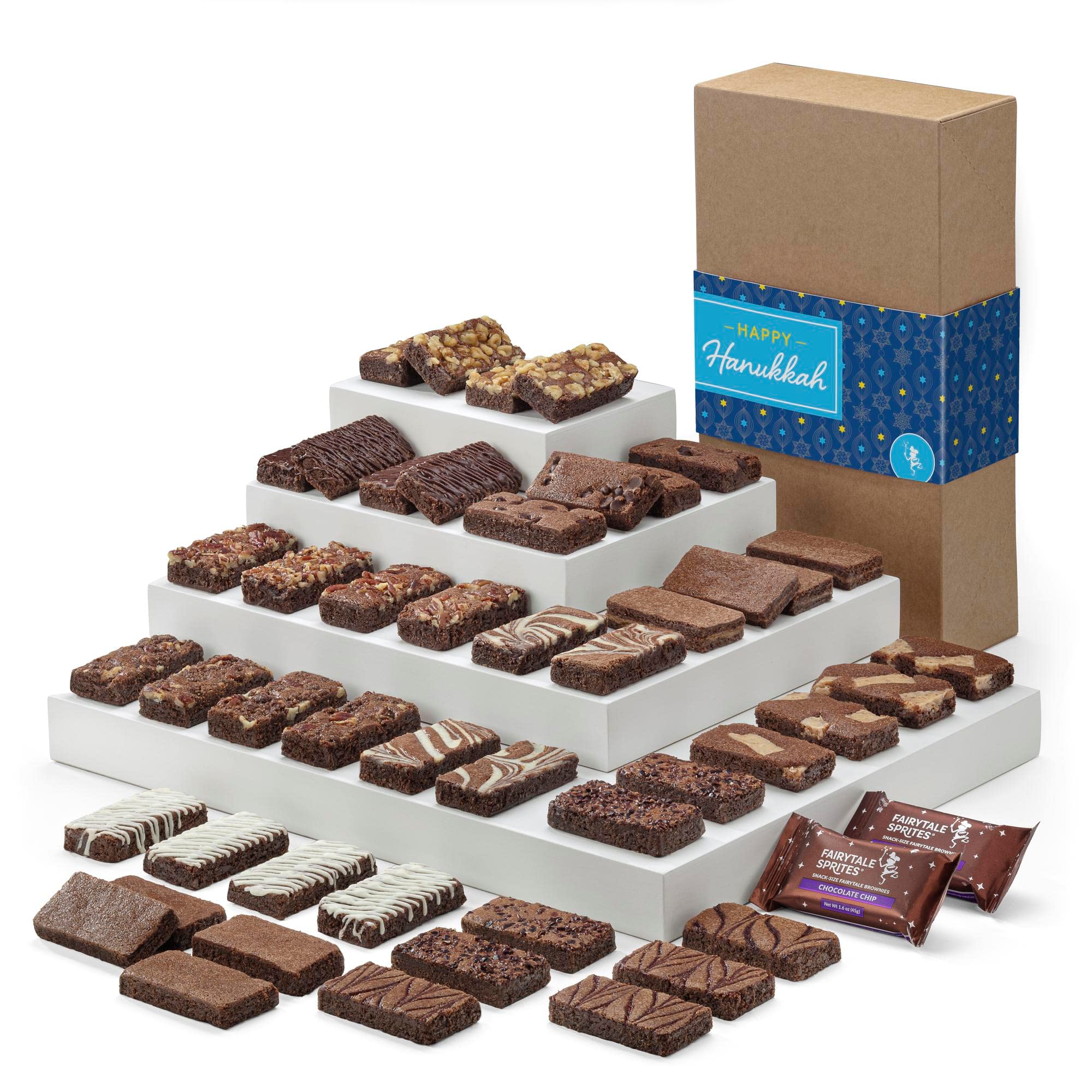 Fairytale Brownies Hanukkah Sprite 48-Piece Gourmet Kosher Chocolate Gift Basket - 3x1.5 Inch Snack-Size Brownies - Perfect for Holiday Gifting, Office Treats & Jewish Celebrations