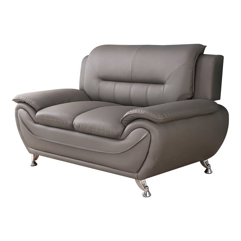Modern Gray Faux Leather Loveseat with Tufted Back - Accent Arm Chair for Living Room, Bedroom or Office - Comfortable Single Sofa for Reading, Relaxing and Small Space Decor