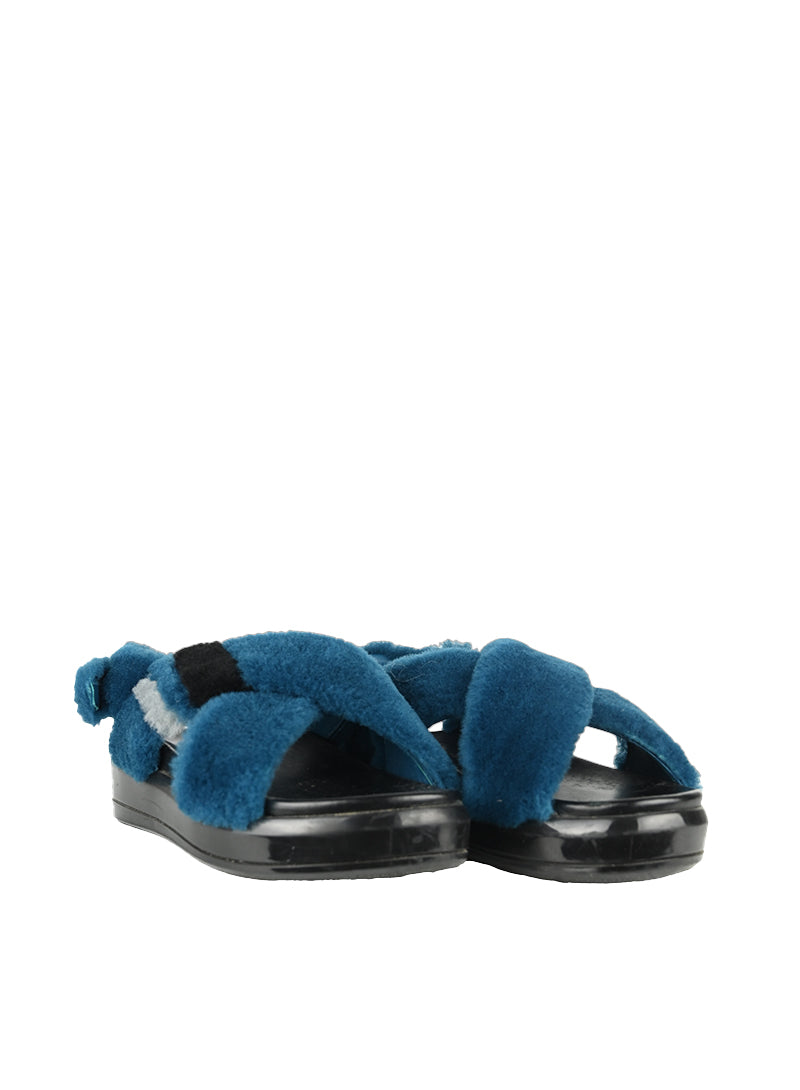 Prada Blue Fur Sandals Women's Size 39 - Luxury Designer Slides for Summer & Beach Wear