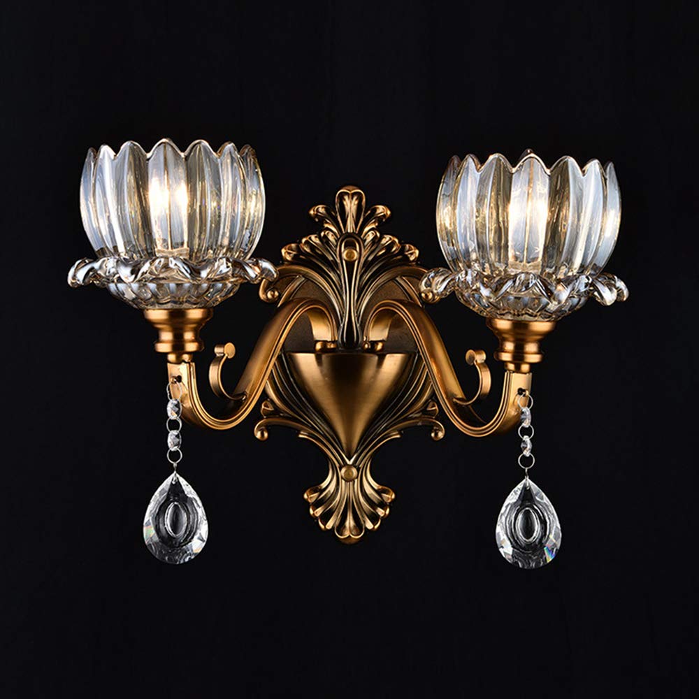 LITFAD 2-Pack Modern Brass LED Wall Sconce with Crystal Accents - Elegant Lighting Fixture for Dining Room, Hallway, Bedroom & Living Room - Perfect for Ambient Lighting and Home Decor