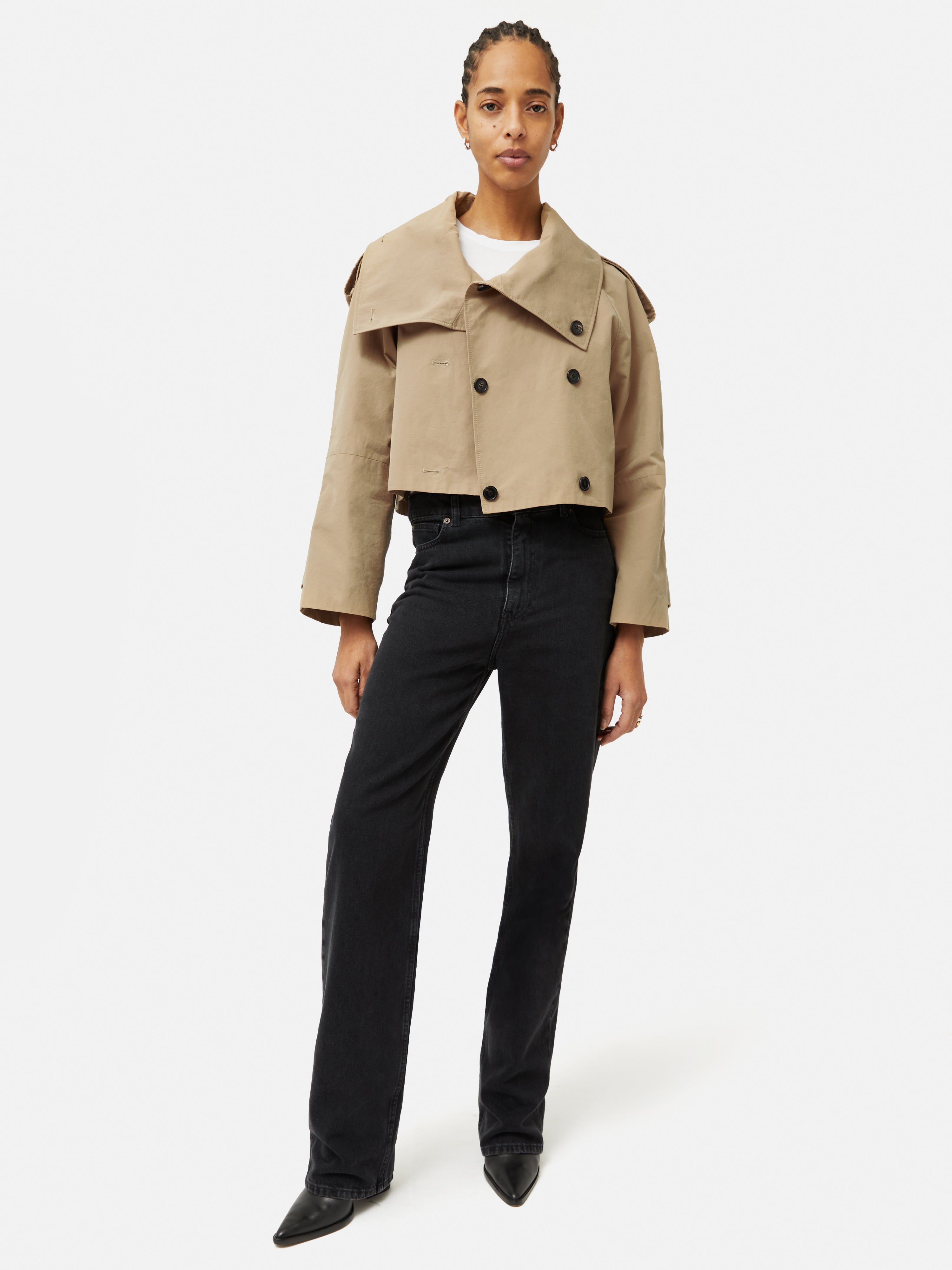 Cropped Cotton Trench Jacket for Women - Lightweight Stone Beige Spring Coat | Perfect for Casual Outfits, Office Wear & Spring Layering