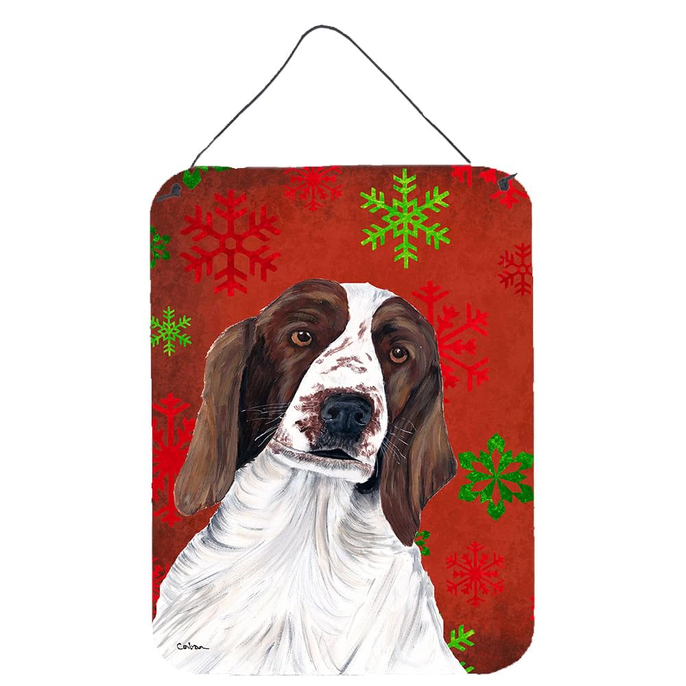 Welsh Springer Spaniel Red Green Snowflakes Holiday Christmas Metal Wall Decor - Aluminum Hanging Sign for Kitchen, Bar, Bathroom, Front Door - Festive Home & Door Decoration for Winter Season