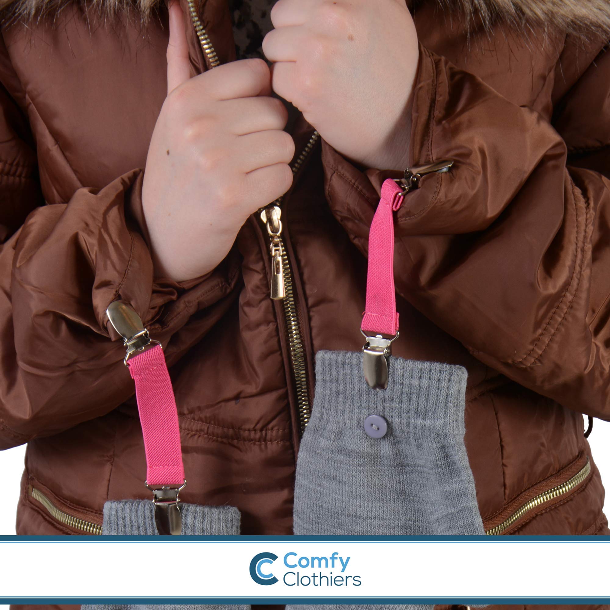 Elastic Glove Clips for Kids & Adults - Secure Steel Grip (3 Colors) for Winter Sports