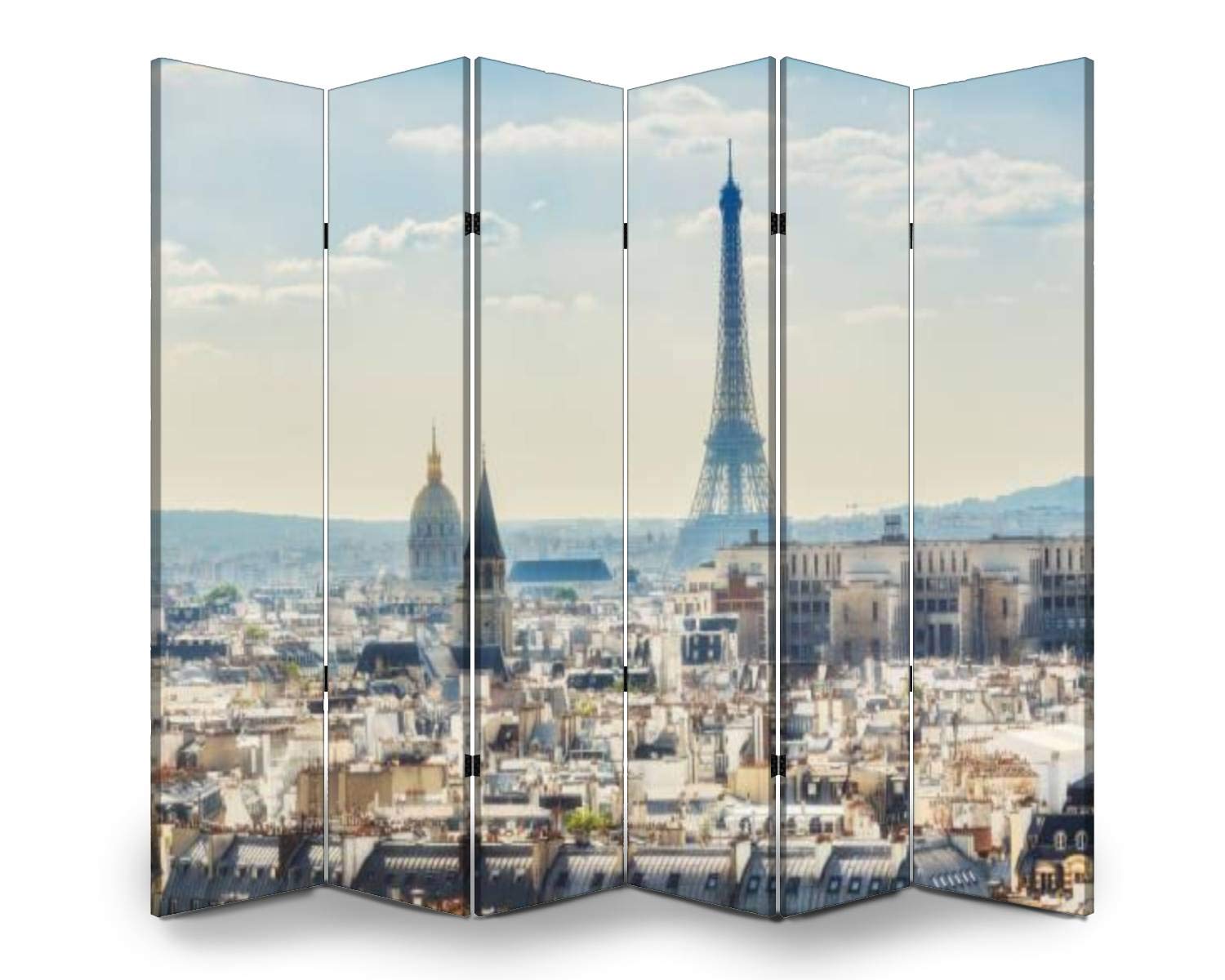 6-Panel Folding Room Divider Screen - Scenic Paris Rooftop View from Notre Dame Cathedral - Freestanding Privacy Partition for Indoor & Outdoor Use - Perfect for Home Office, Bedroom Separation, and Event Decoration