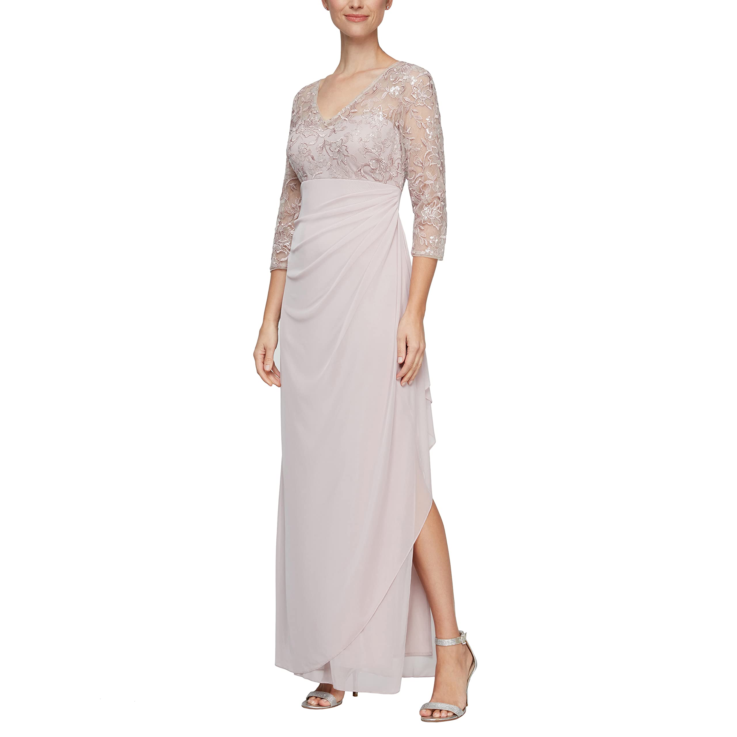 Alex Evenings Women's Long Lace Top Empire Waist Dress - Elegant Formal Gown for Weddings, Parties & Special Occasions