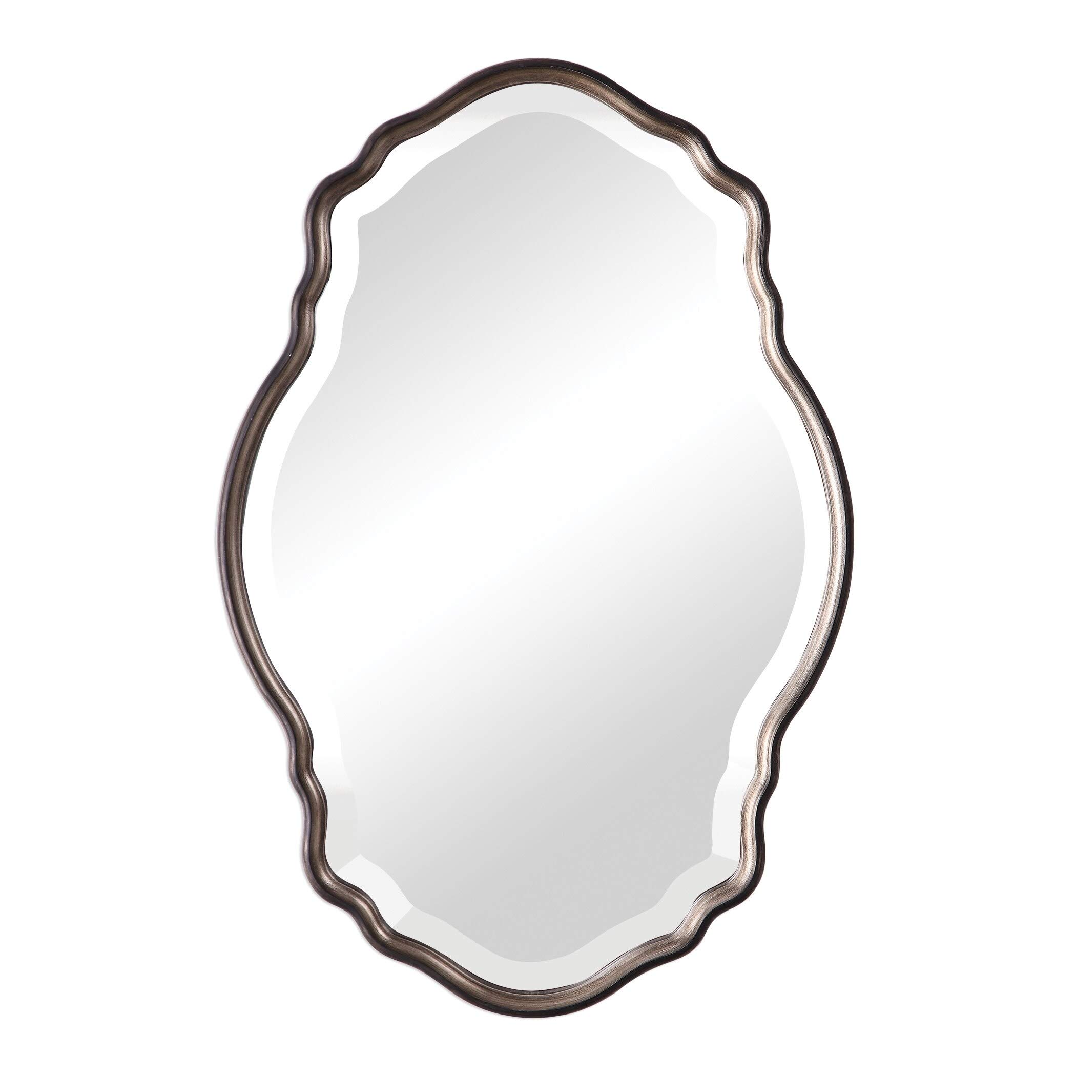 Antique Silver Champagne Mirror - Vintage Beveled Glass Transitional Wall Mirror for Living Room, Bedroom & Bathroom Decor