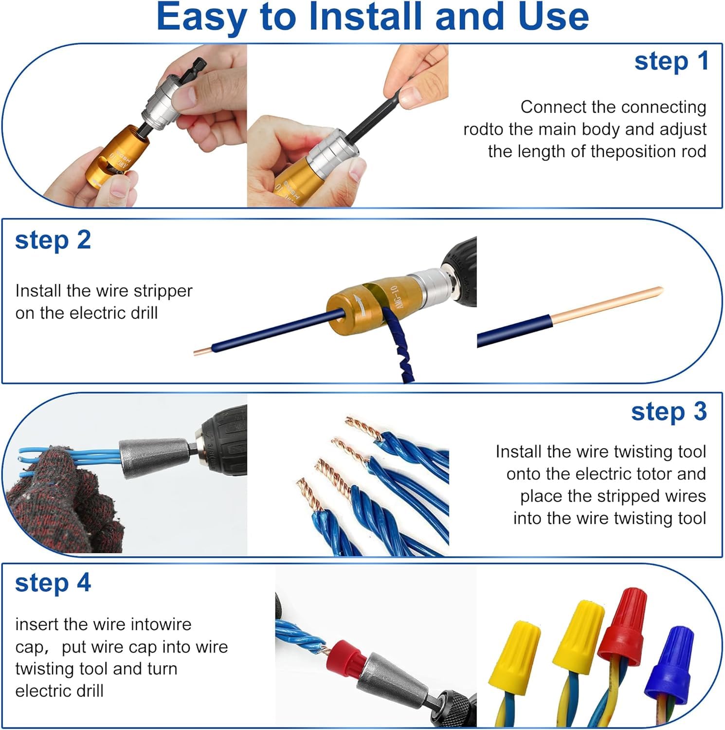 Professional Drill Wire Stripper and Twister Tool - Electrician-Grade Wire Stripping & Twisting Set for Efficient Electrical Work - Perfect for DIY Projects, Home Repairs, and Professional Electrical Installations