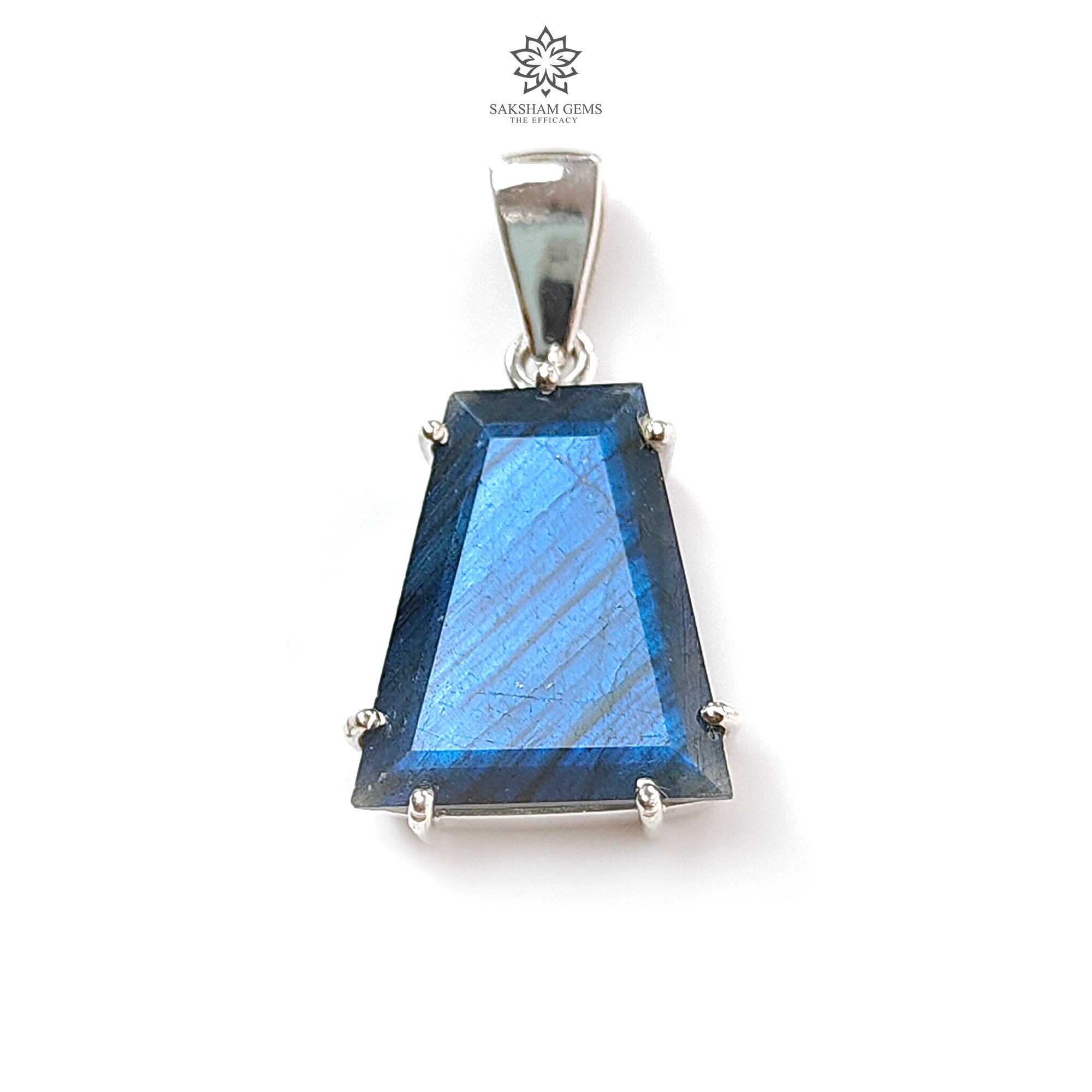 Natural Blue Labradorite Faceted Pendant - 5.76g Untreated Trapezoid Cut Gemstone in 925 Sterling Silver Prong Setting | Elegant Jewelry for Women, Gift for Her, Spiritual Healing Crystal Necklace