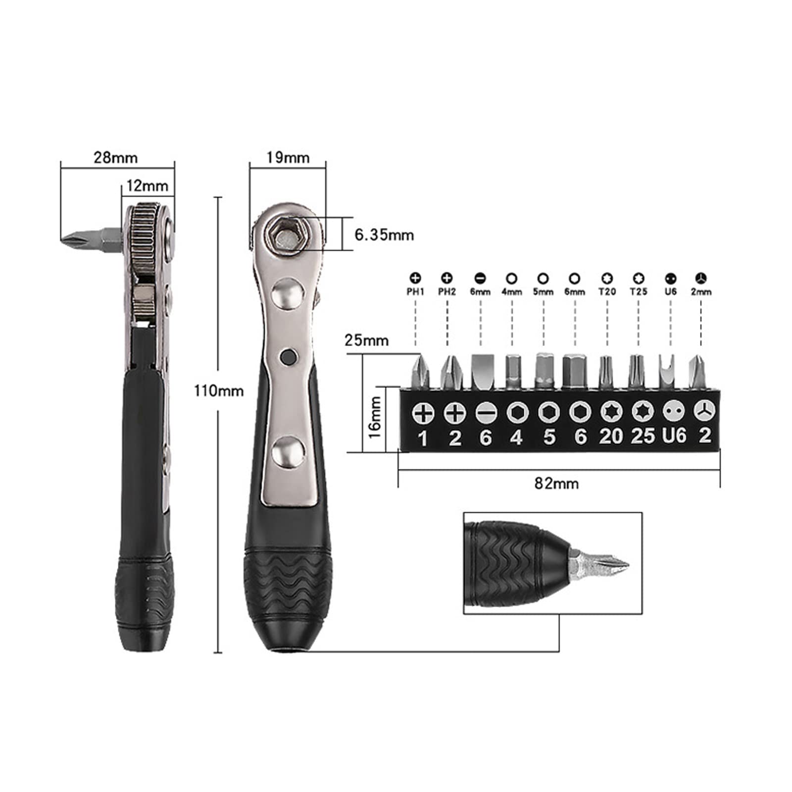 11-Piece 1/4 Inch Mini Ratchet Wrench Set with 36-Tooth High Torque Reversible Handle & 90-Degree Offset Screwdriver Bits - Perfect for Tight Spaces, Automotive Repairs, and DIY Projects