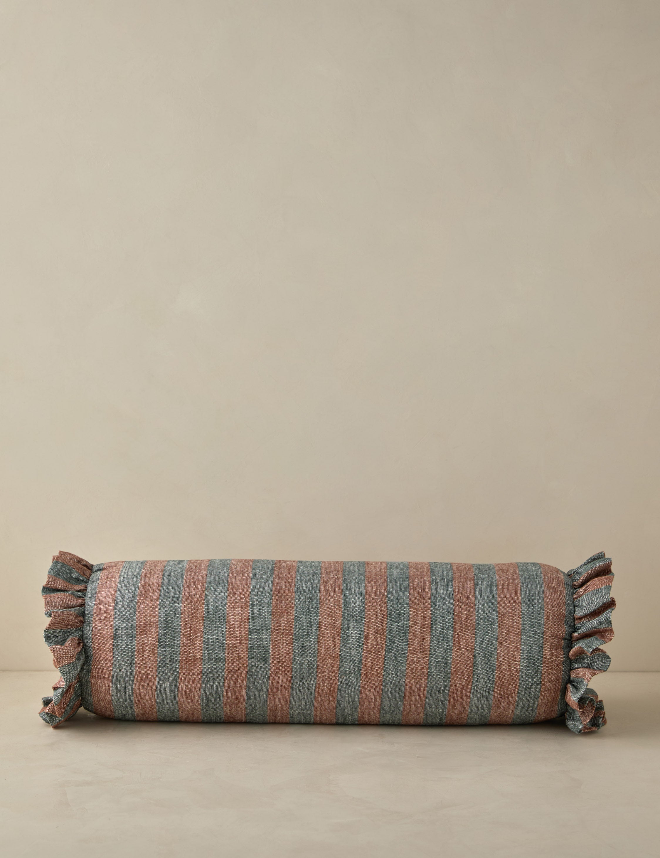 Amaroso Linen Ruffle Bolster Pillow - Decorative Couch Pillow for Sofa, Bed, Nursery - Soft Home Decor Accent for Living Room, Bedroom, Guest Room