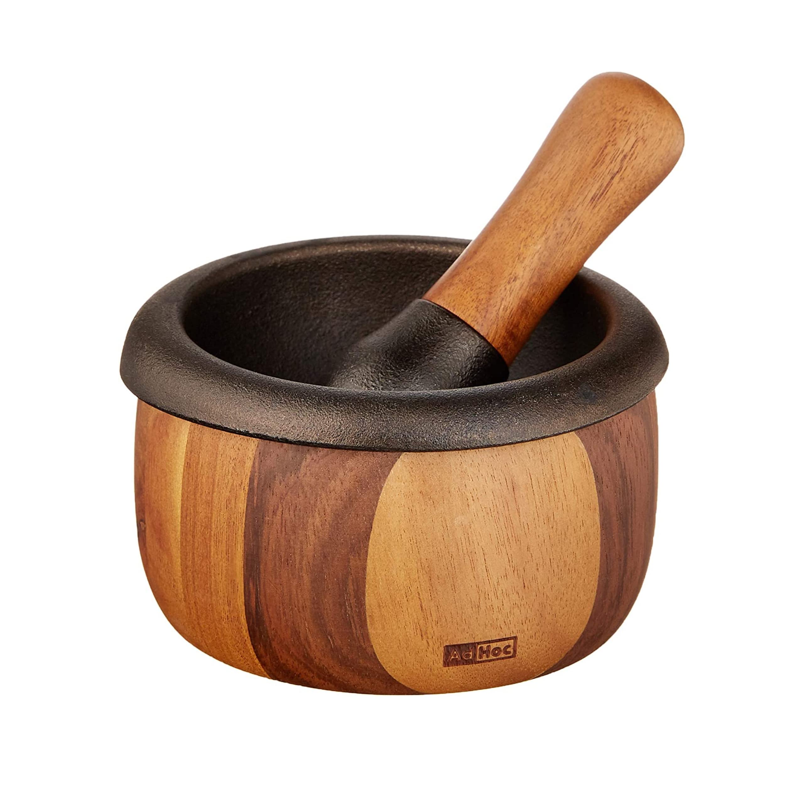 Premium Acacia Wood & Cast Iron Mortar and Pestle Set - Handcrafted Herb Grinder for Spices, Garlic, Peppercorns - Rustic Kitchen Tool for Grinding, Crushing & Mixing - Perfect for Home Cooking, Baking & Herbal Remedies