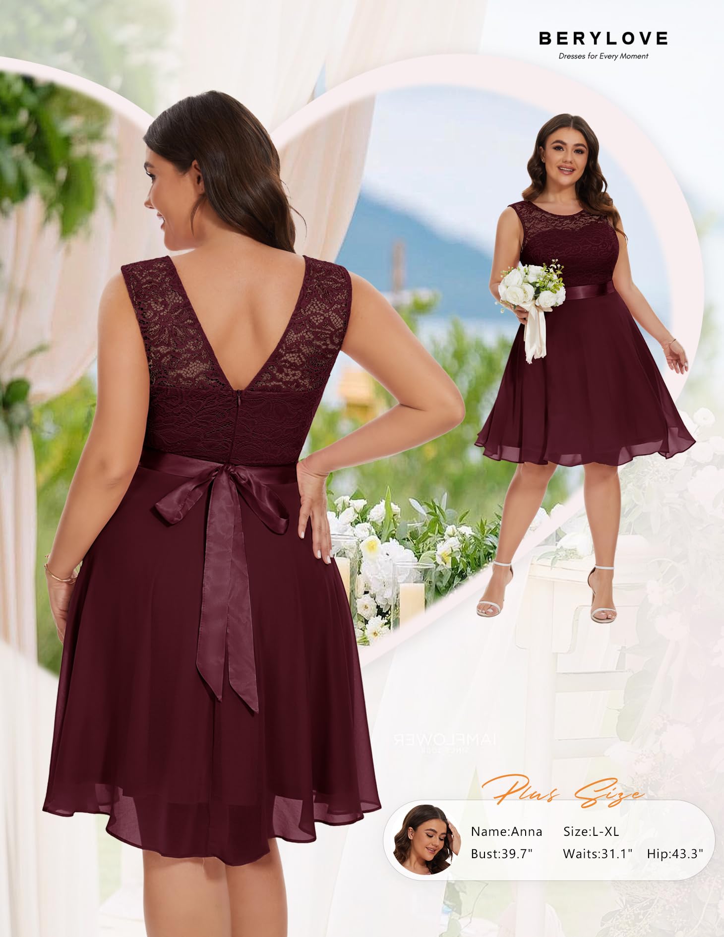 BeryLove Women's Short Prom Dress Lace Wedding Guest Cocktail Party Bridesmaid Formal Dress - Elegant A-Line Mini Dress for Homecoming, Evening Gala & Special Occasions