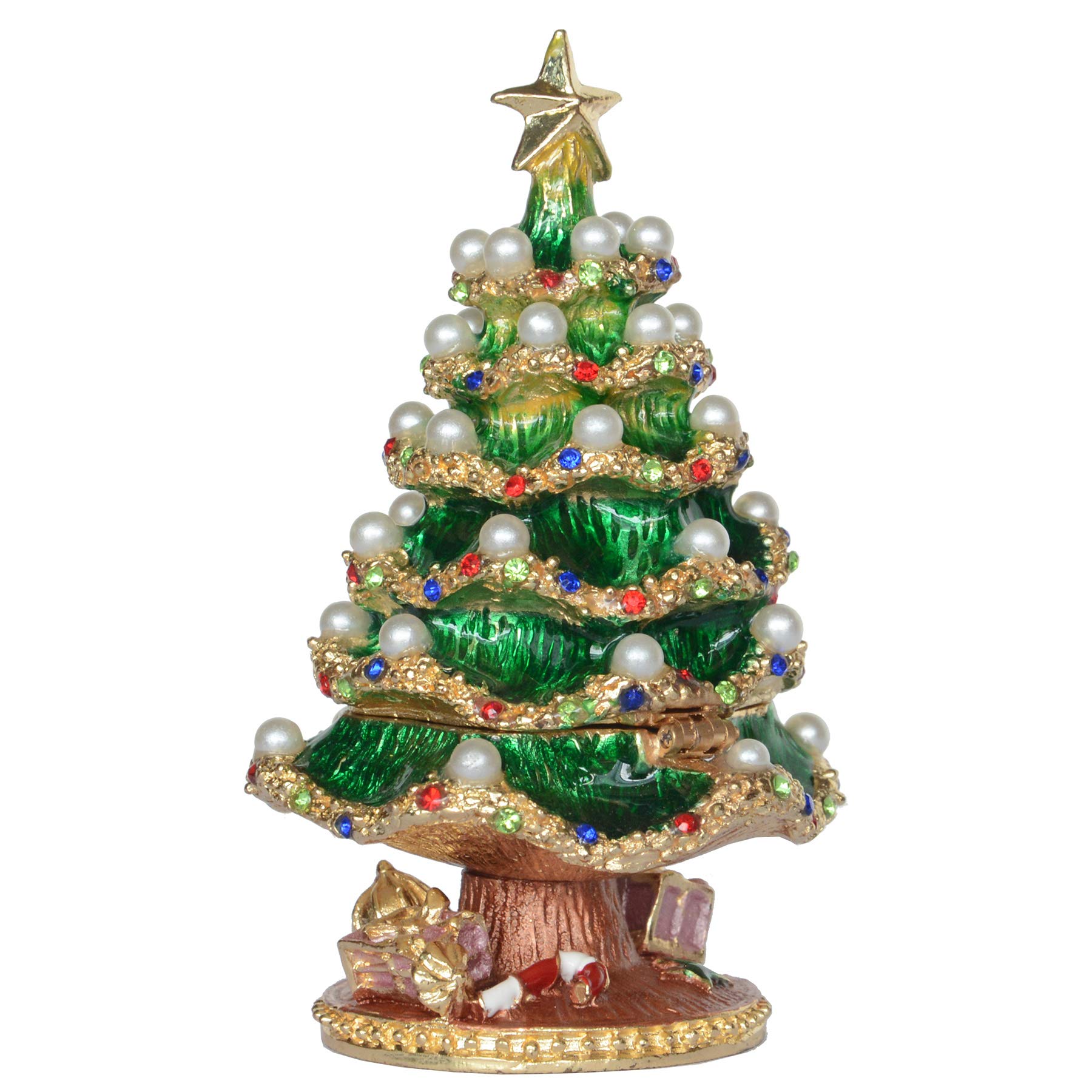 Hand-Painted Christmas Ornament Trinket Box - Hinged Lid Jewelry Storage Box for Rings & Earrings, Holiday Decorative Figurine Collectible - Perfect for Gift Giving, Christmas Tree Decor & Home Display