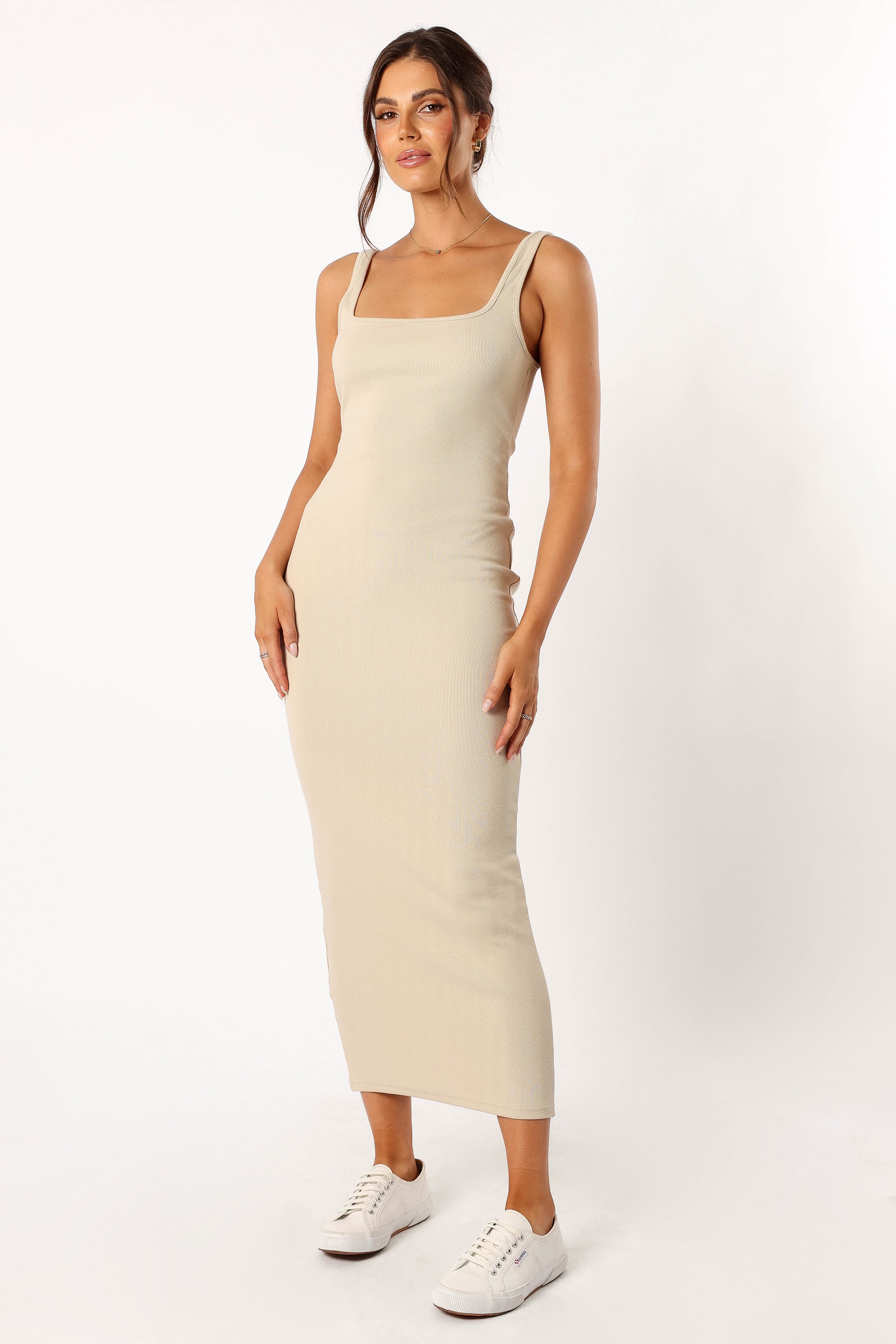 Cynthia Women's Maxi Dress - Elegant Cream Long Flowy Dress for Summer, Beach, Wedding & Special Occasions
