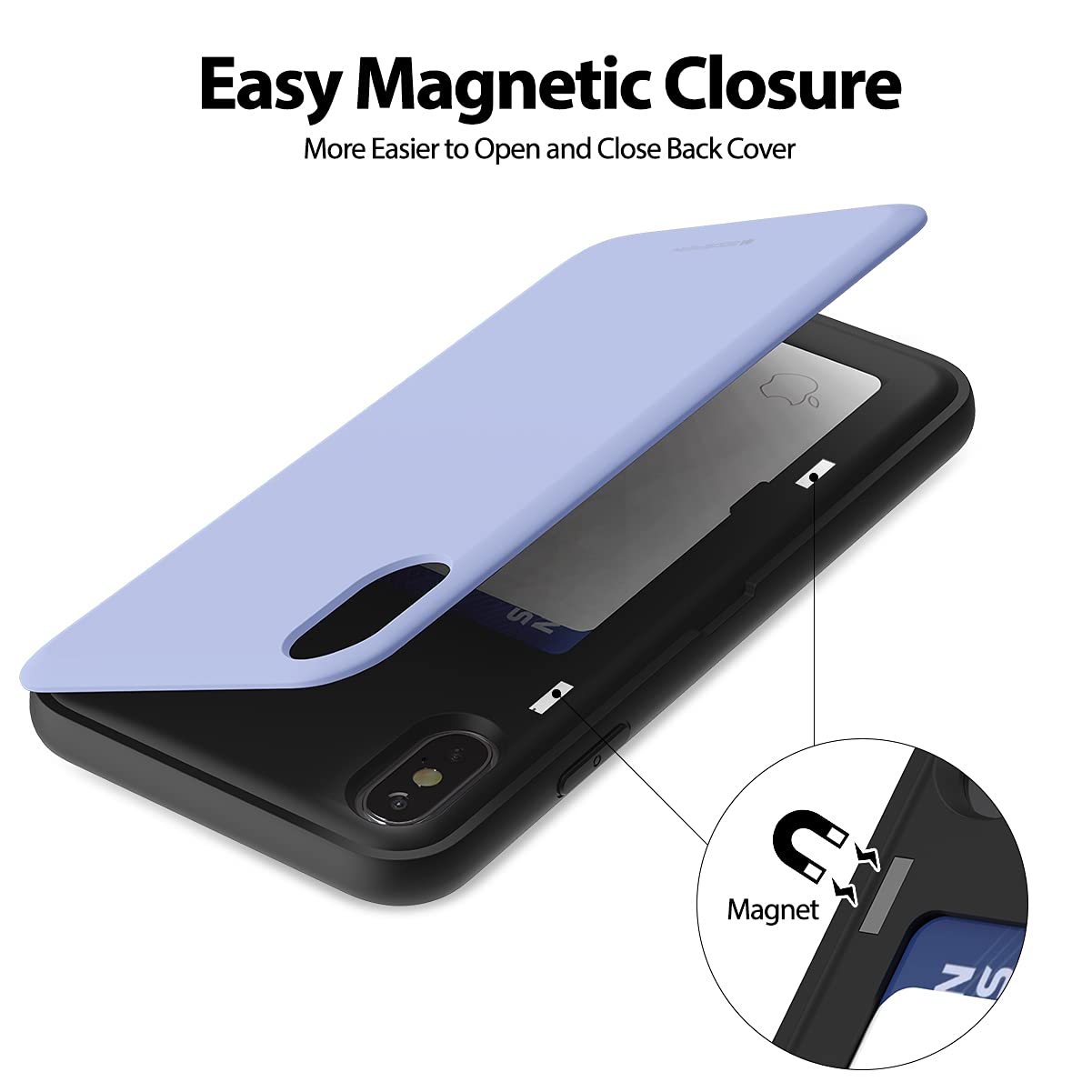 GOOSPERY Magnetic Secure Bumper iPhone Xs Max Case - Card Holder Wallet with Auto Closure, Dual Layer Protection & Sticky Mirror (Purple) | Perfect for Hands-Free Shopping & On-the-Go Protection