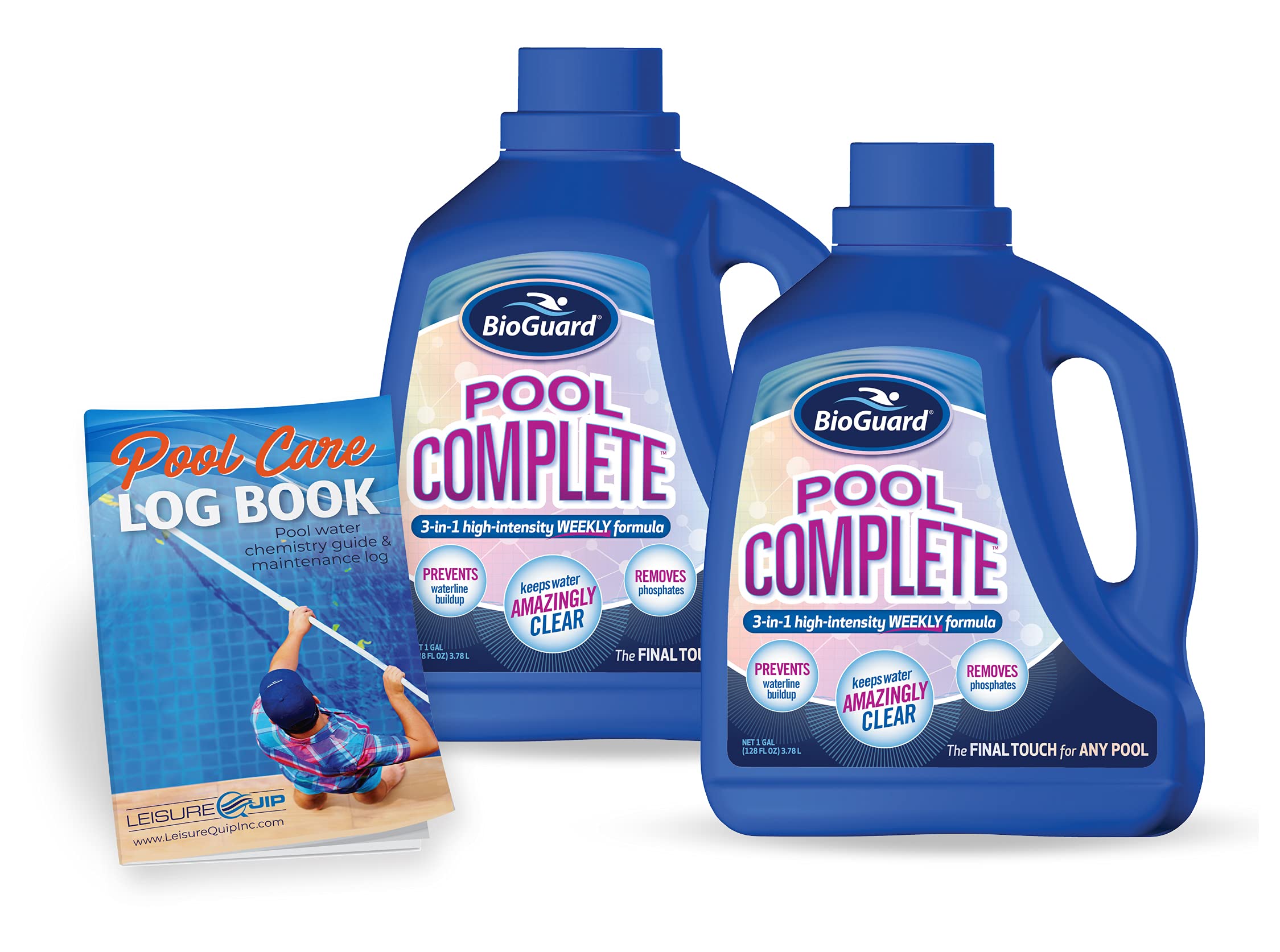 2 Pack BioGuard Pool Complete Kit with LeisureQuip Pool Care Log Book - Essential Pool Maintenance Supplies for Crystal Clear Water & Easy Chemical Tracking