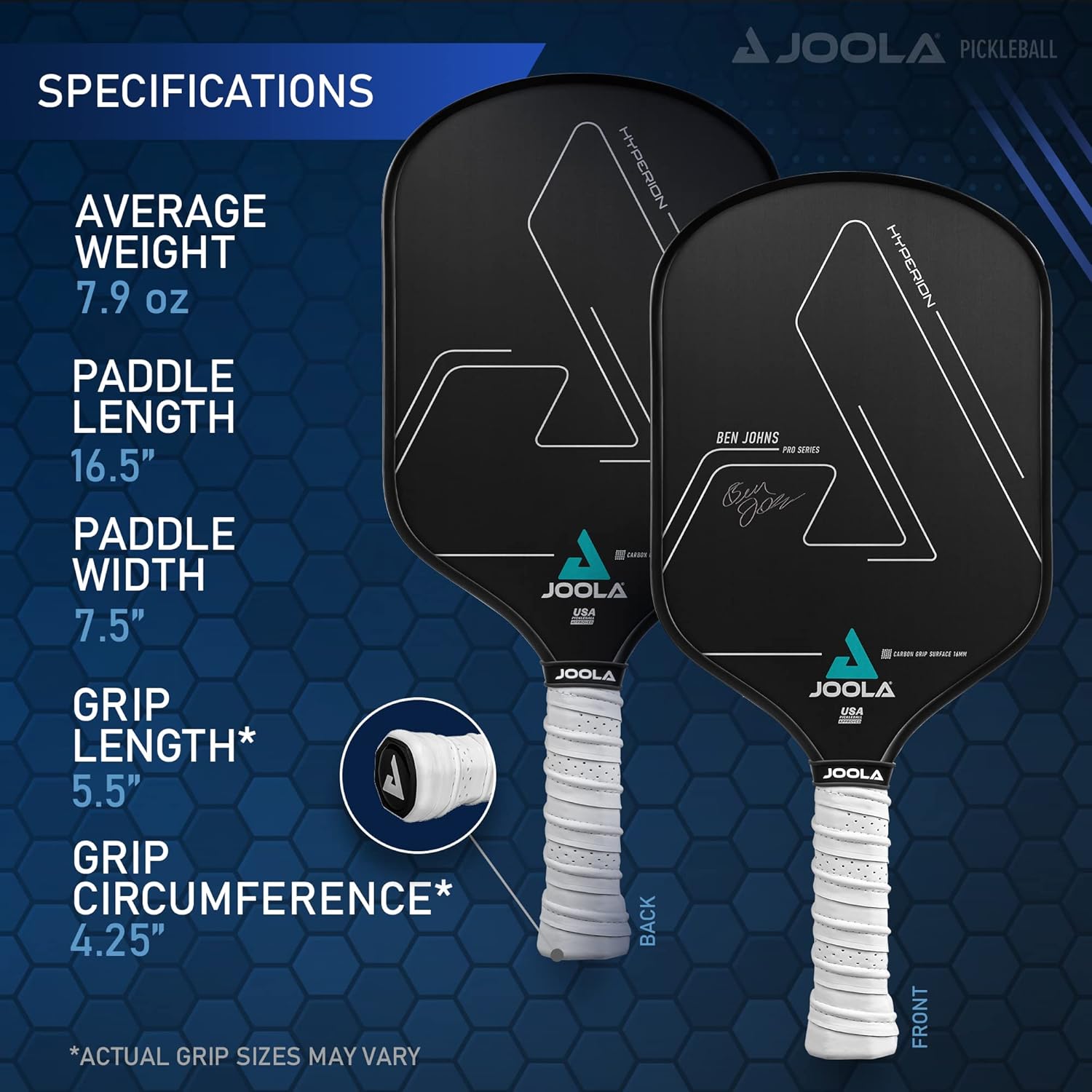 JOOLA Ben Johns Hyperion CGS 16 Pickleball Paddle - Premium Carbon Fiber Surface for Spin & Control - Perfect for Competitive Play & Outdoor Games