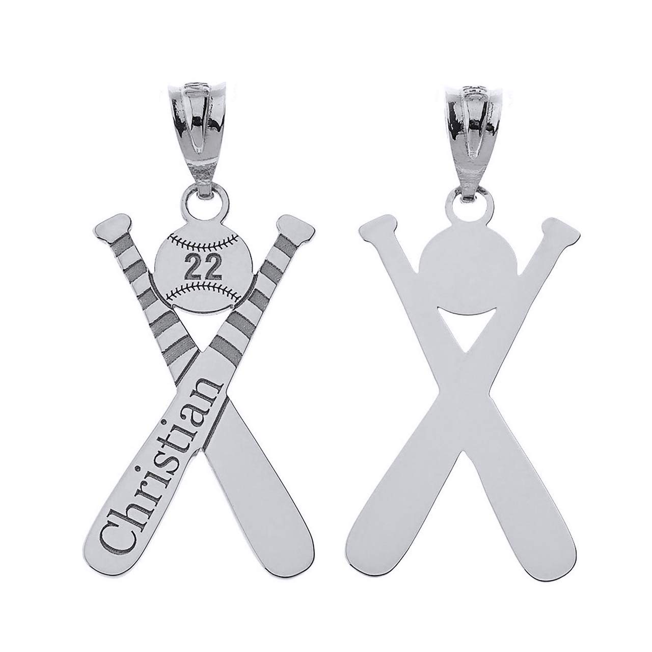 Custom Sterling Silver Baseball & Bat Cross Necklace - Personalized with Name & Number - Perfect Gift for Baseball Players & Fans