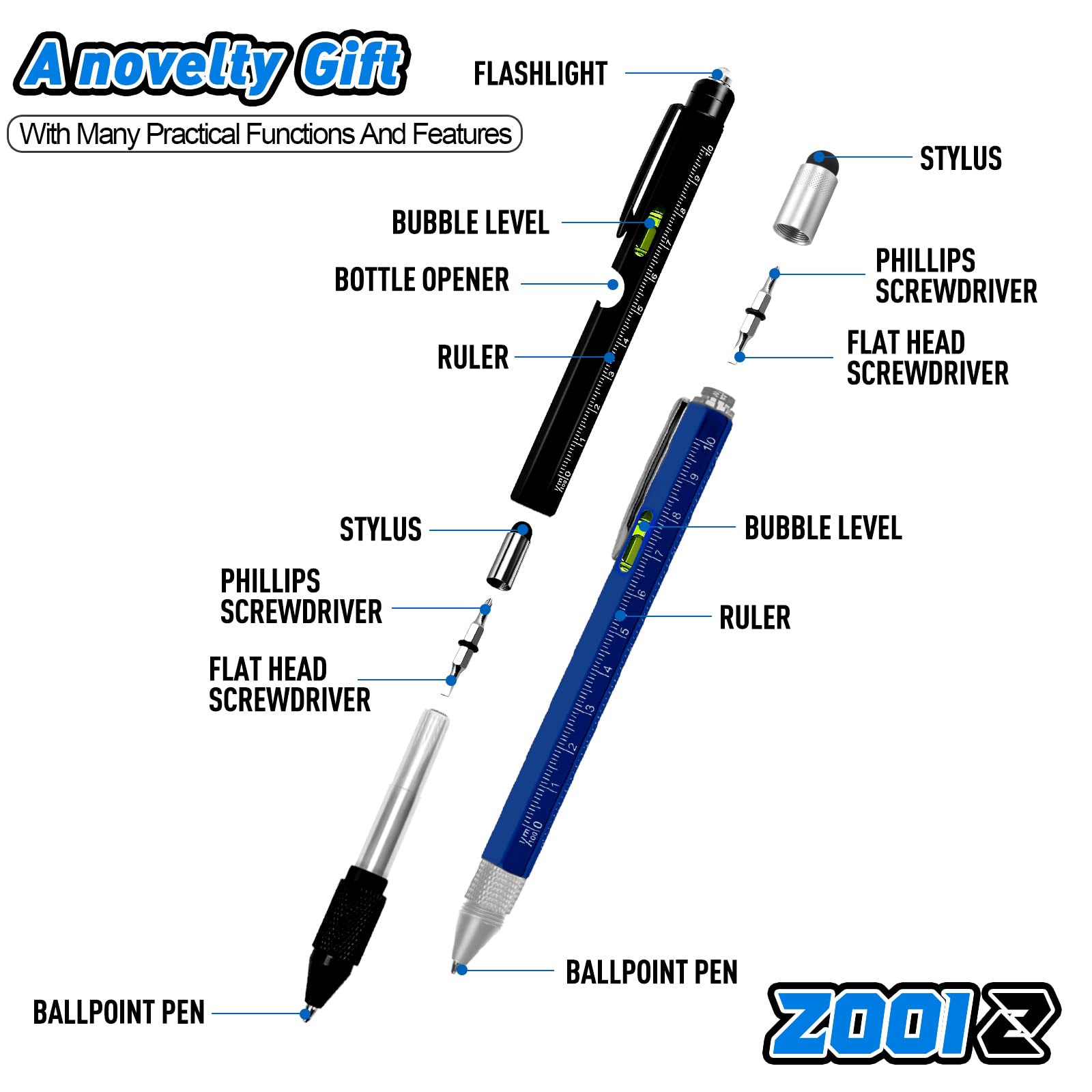 ZOOI 9-in-1 Multitool Pen - Perfect Father's Day Gift for Dad, Husband & Grandpa - Unique Gifts for Men Who Have Everything - Great for Camping, Office & Everyday Carry (EDC)