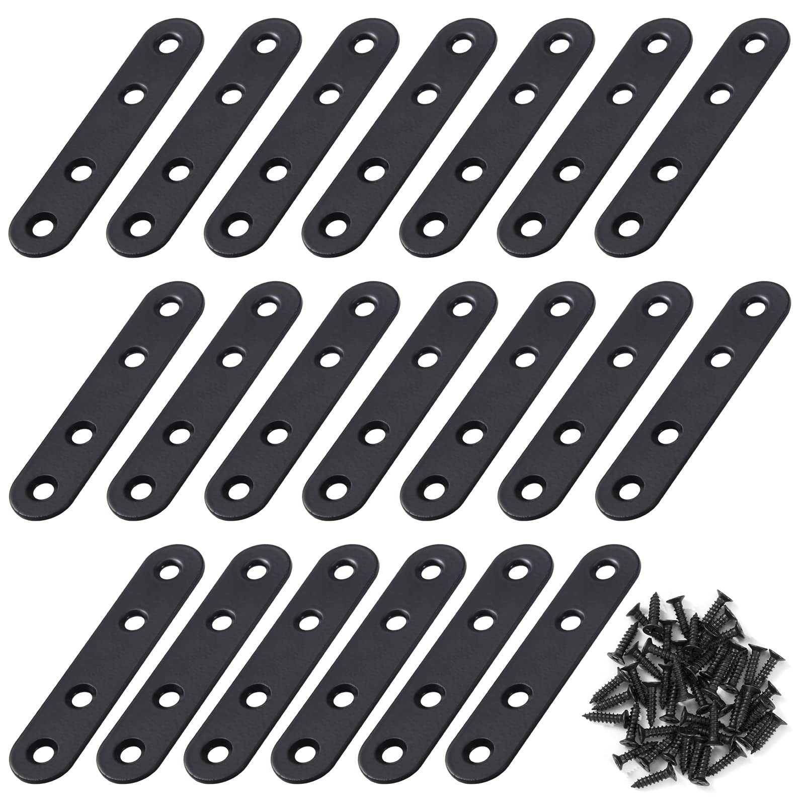 Stainless Steel Flat Corner Brace Bracket with Screws - 20 Pack (17x80mm, Black) - Heavy Duty Support for Shelves, Chairs, Furniture & Windows - Perfect for Home, Office & DIY Projects