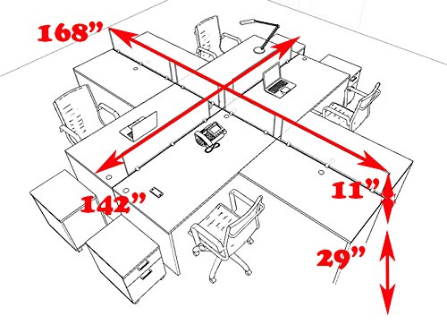 L Shaped Office Desk with Divider - 4 Person Workstation Set (CH-AMB-FP48) for Home Office & Business Workspaces