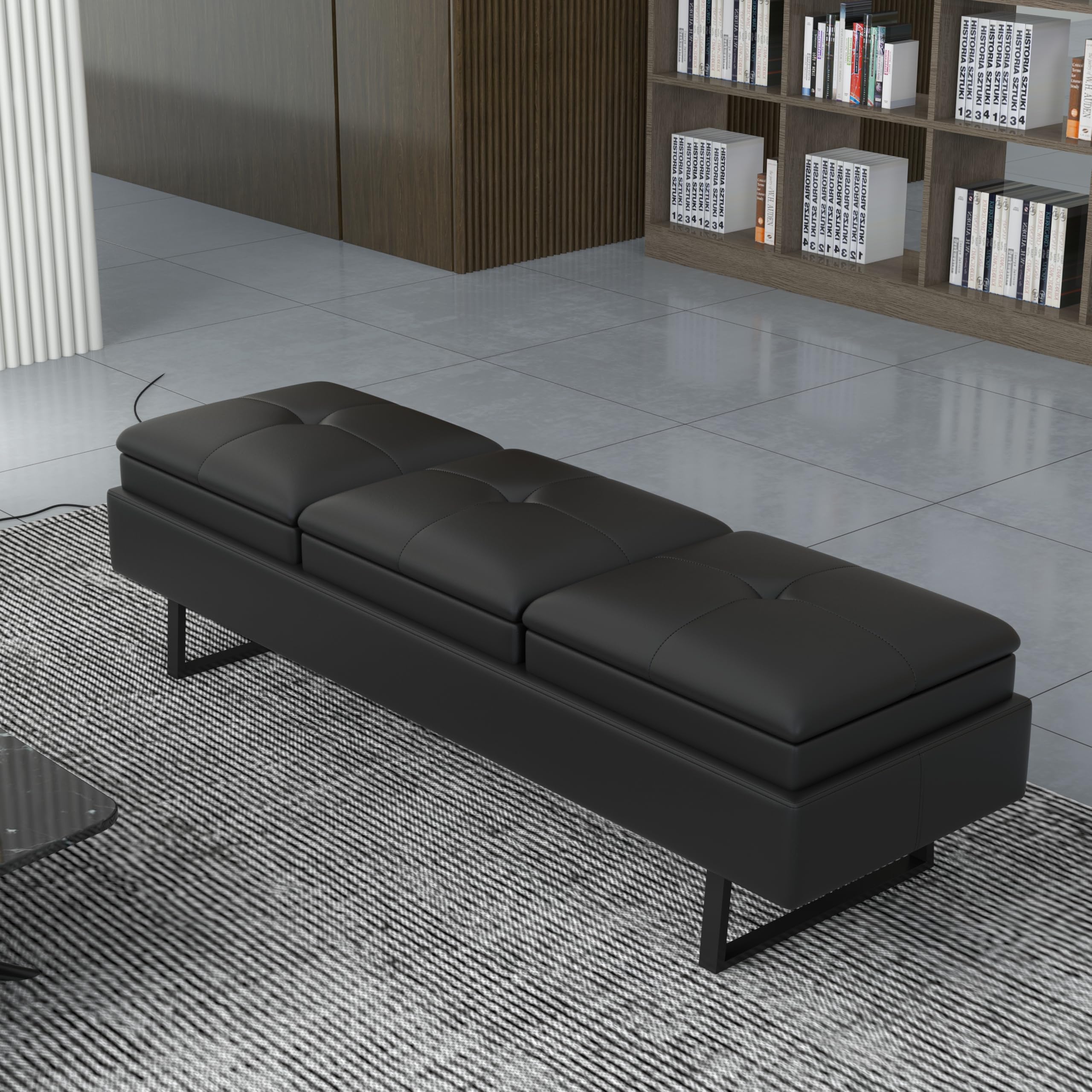 Kinsuite 3-Seat Leather Waiting Room Bench with Thickened Cushion - Modern Office Reception Furniture for Barber Shop, Nail Salon, Clinic & Hotel Lobby - Comfortable Entryway Seating Solution