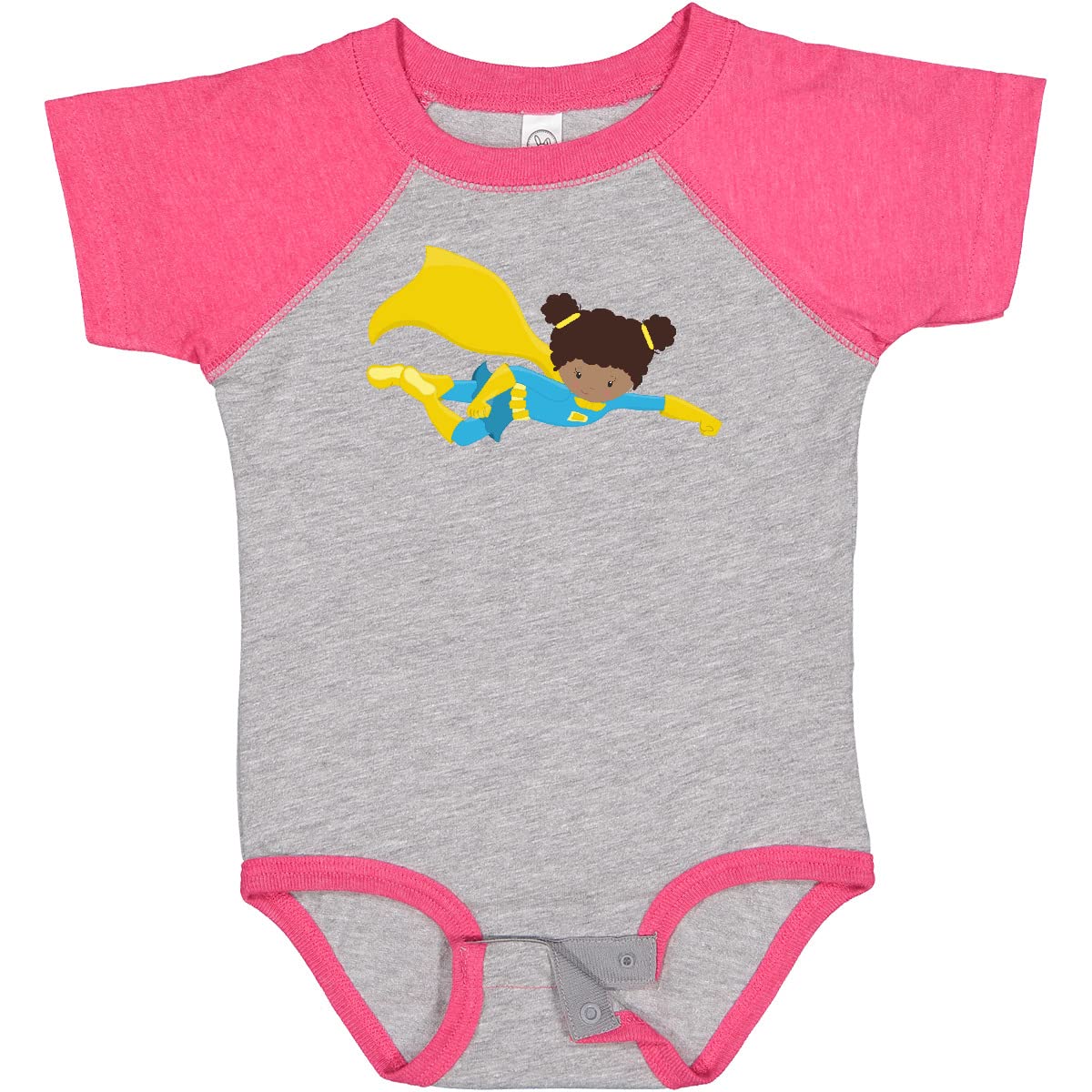 Inktastic African American Superhero Girl with Yellow Cape Baby Bodysuit - Cute Infant Outfit for Playdates, Costume Parties & Everyday Wear
