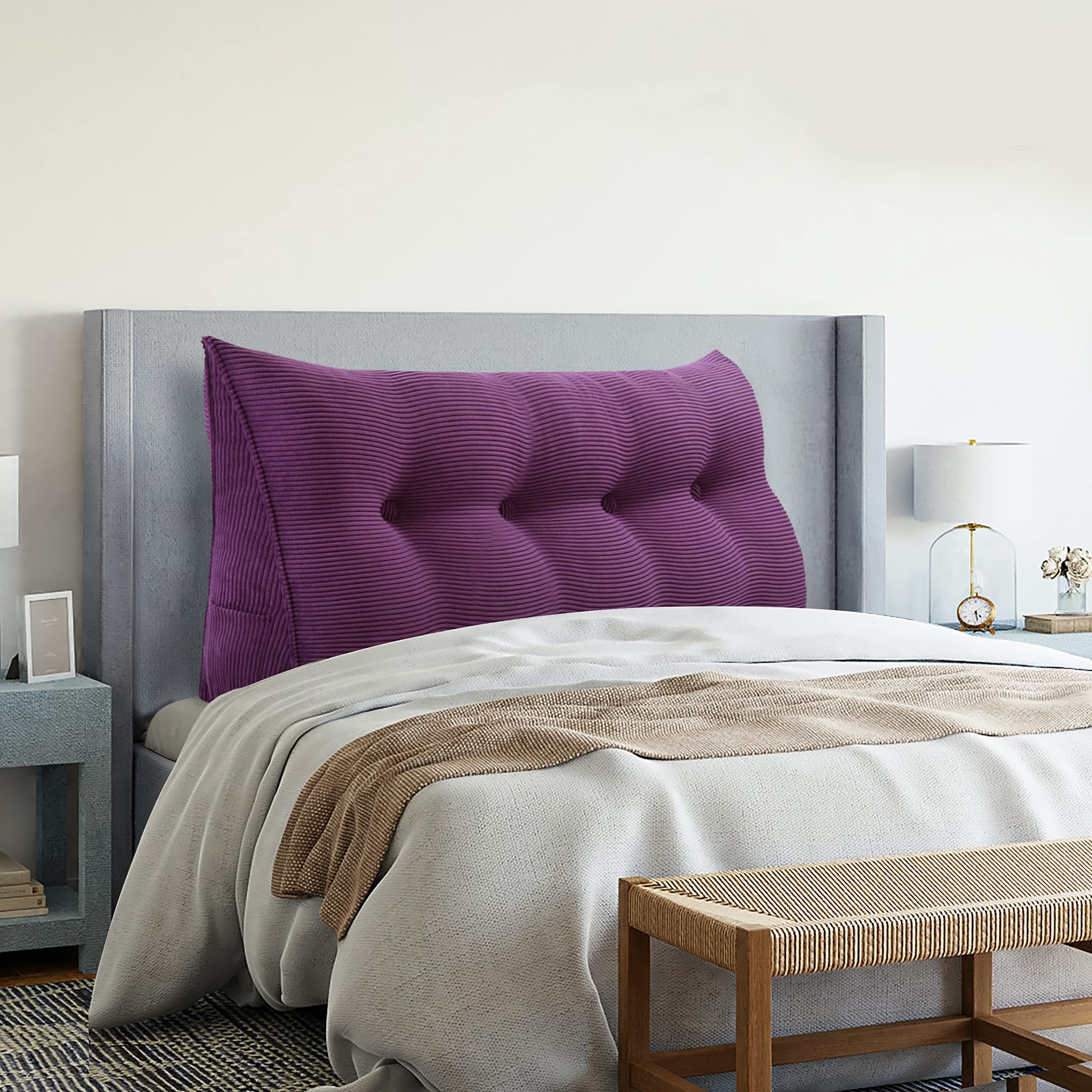 **Purple Wedge Headboard Pillow with Removable Cover - Bed Wedge Pillow for Daybeds, Bolster Support, and Backrest - Perfect for Reading, Relaxing, or Watching TV in Bed**