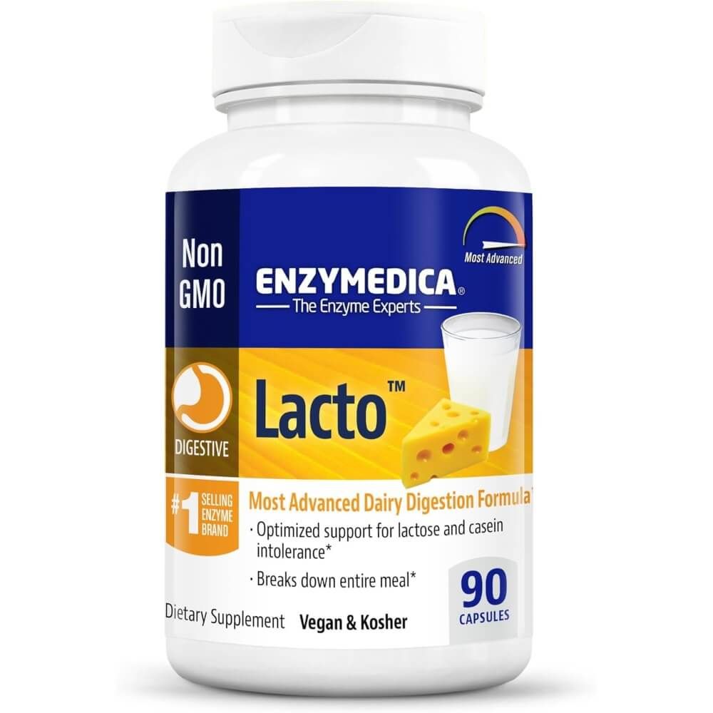 Enzymedica Lacto Digestive Enzyme Supplement - 90 Capsules for Lactose Intolerance Relief | Supports Healthy Digestion for Dairy Products | Perfect for Post-Meal Comfort & Travel