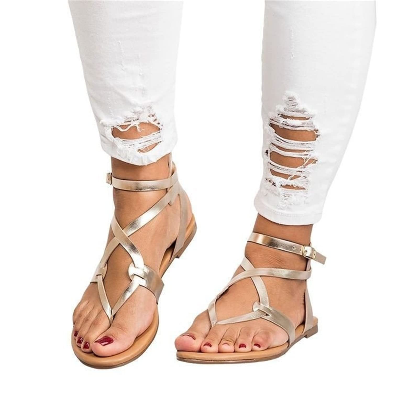 Women's Dressy Summer Sandals - Comfortable Ankle Strap Flat Sandals for Beach, Casual & Flip Flop Wear | Perfect for Vacations, Walking & Outdoor Activities
