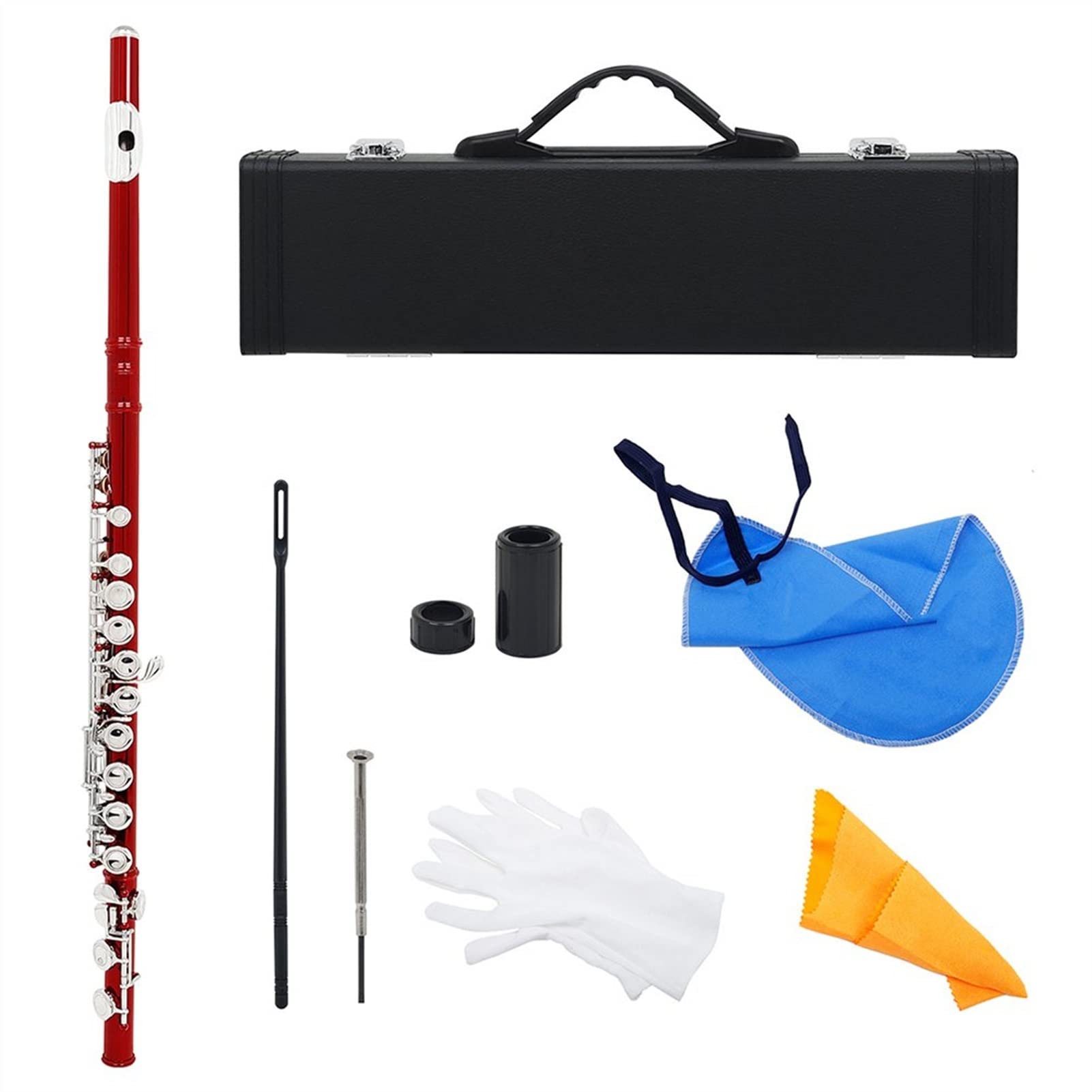 Premium Cupronickel Silver Key 16-Hole Closed Hole C Flute - Professional Band Instrument with Leather Cleaning Cloth & Case - Perfect for Beginners, Students & Performers - Ideal for School Bands, Concerts & Music Practice