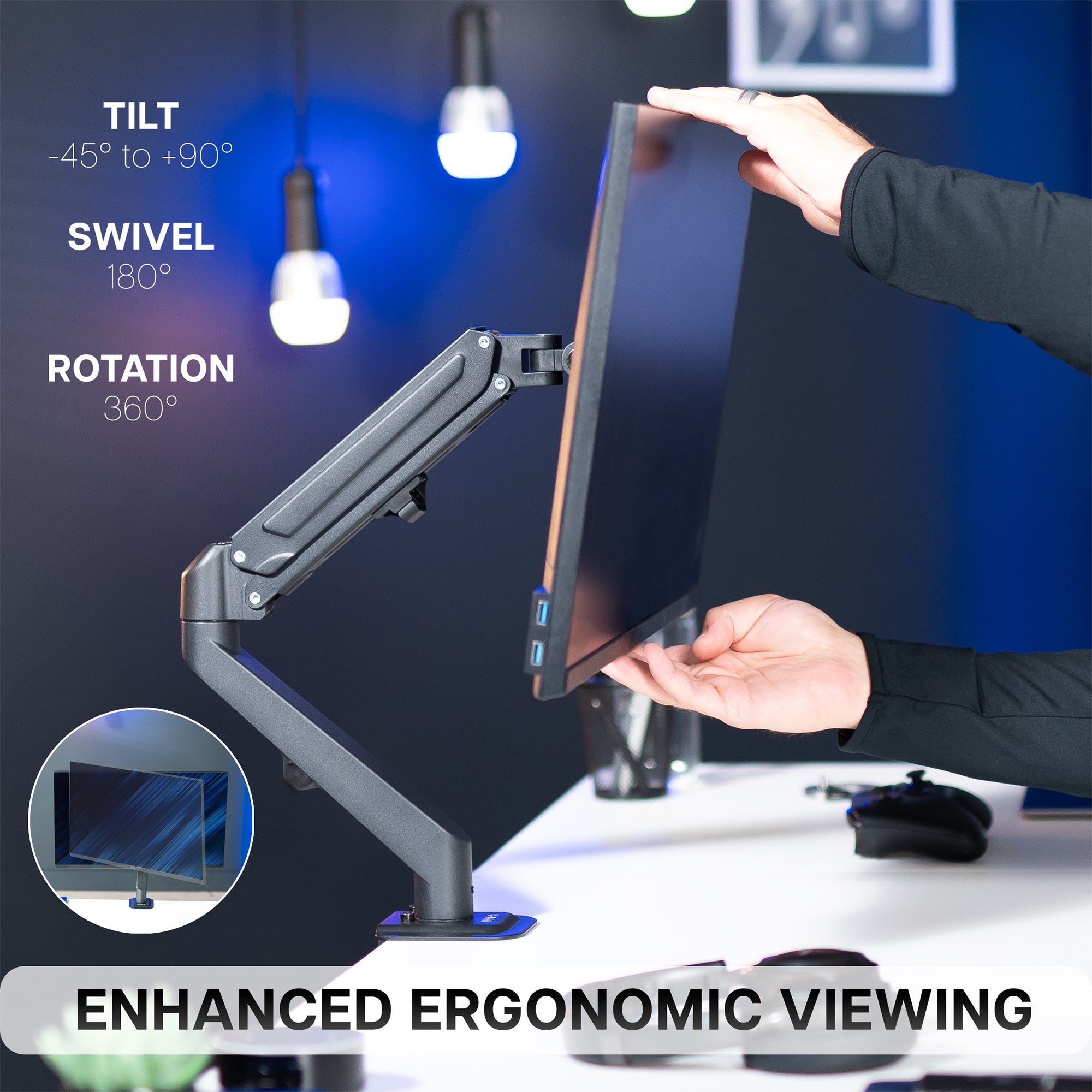 Adjustable Pneumatic Arm Single Monitor Desk Mount for 17” to 27” Screens - Perfect for Home Office, Gaming Setup & Workspace Ergonomics