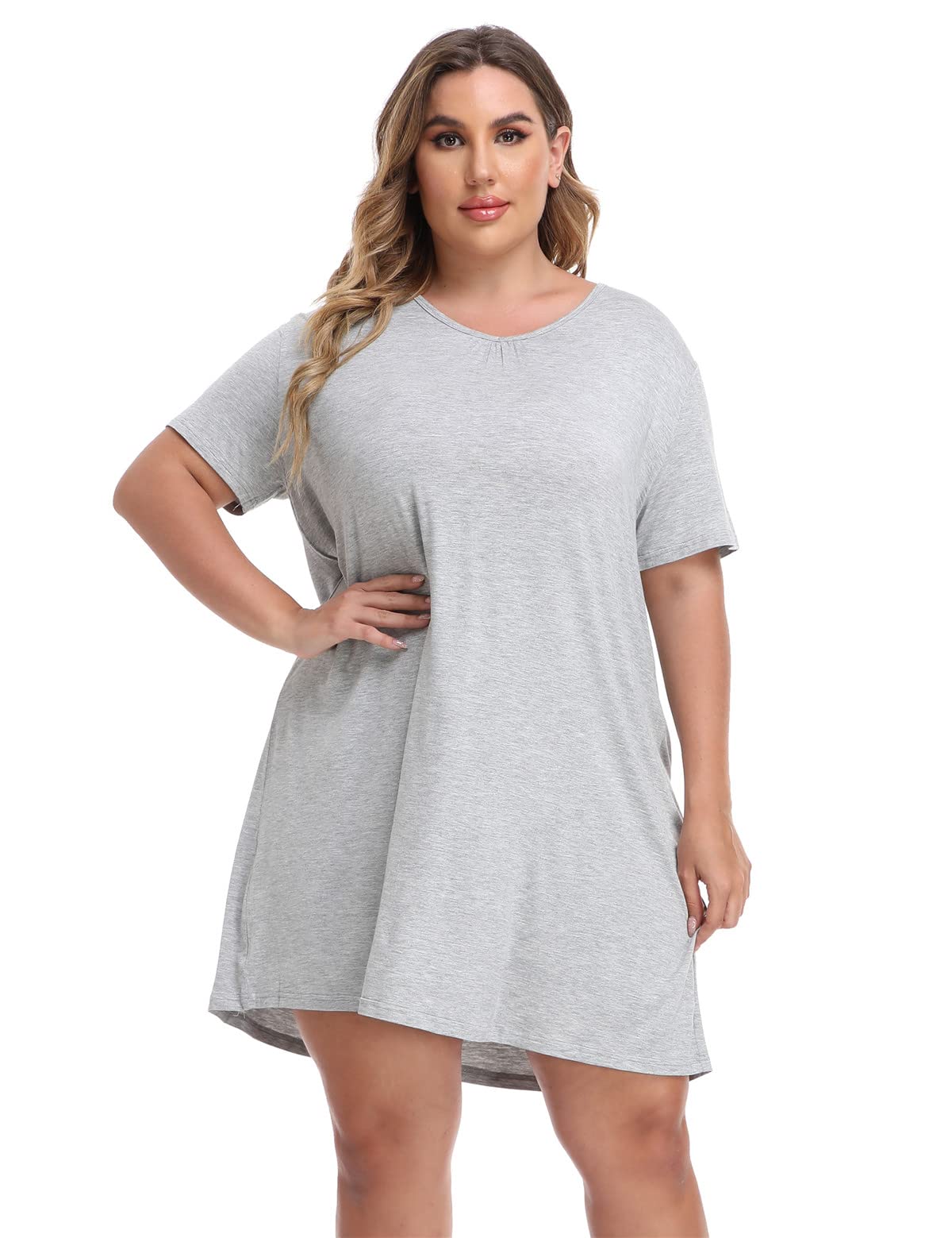MissNina Women's Plus Size Nightgowns - Soft Modal Sleepwear V-Neck Nightshirt & Sleep Dress for Lounge & Bedtime Comfort