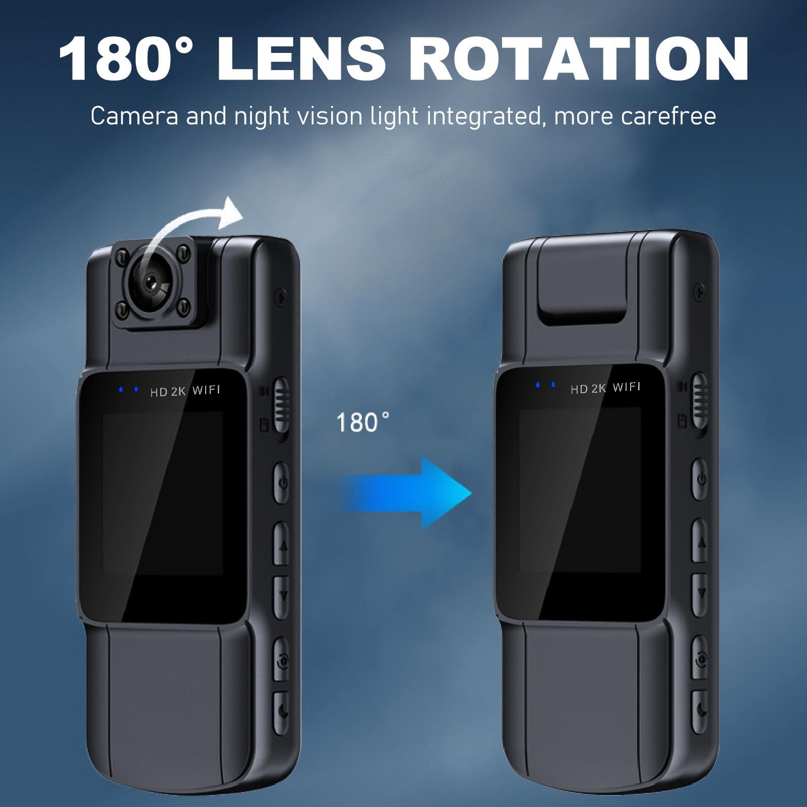 2K Ultra HD Body Camera with 180° Rotatable Lens, Night Vision & Motion Detection - Handheld Sports Video Recorder for Outdoor Activities, Police Duty, Security Monitoring & Adventure Vlogging