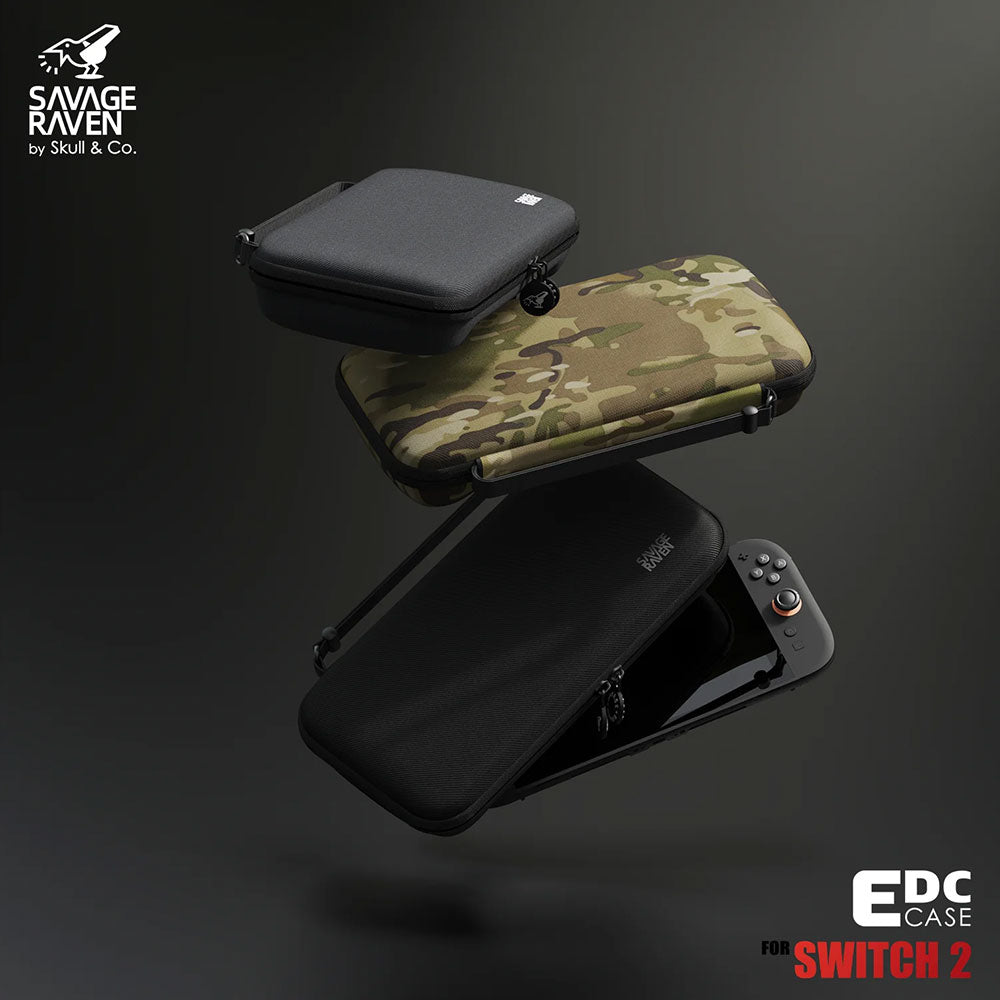 Savage Raven by Skull & Co. EDC Carrying Case for Nintendo Switch 2 with Stand Grip - Multi Camo | Protective Travel Storage Case for Switch 2 Console & Accessories | Perfect for Gaming On-The-Go, Travel, and Outdoor Adventures