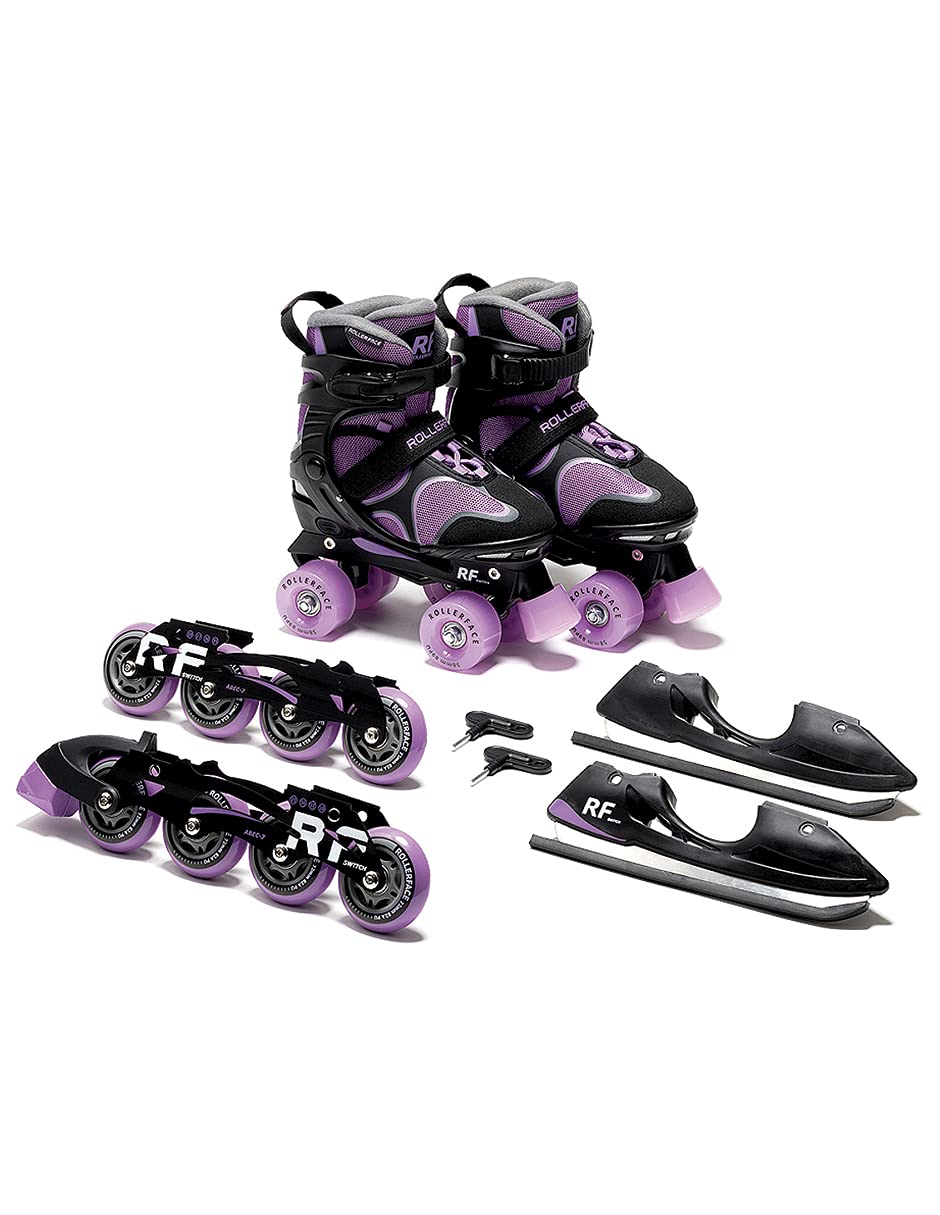Rollerface Switch 3-in-1 Adjustable Skates for Kids & Adults - Convertible Inline Skates, Roller Skates & Ice Skates (Fits 3 Sizes) - Perfect for Sports, Outdoor Fun & Recreation Activities
