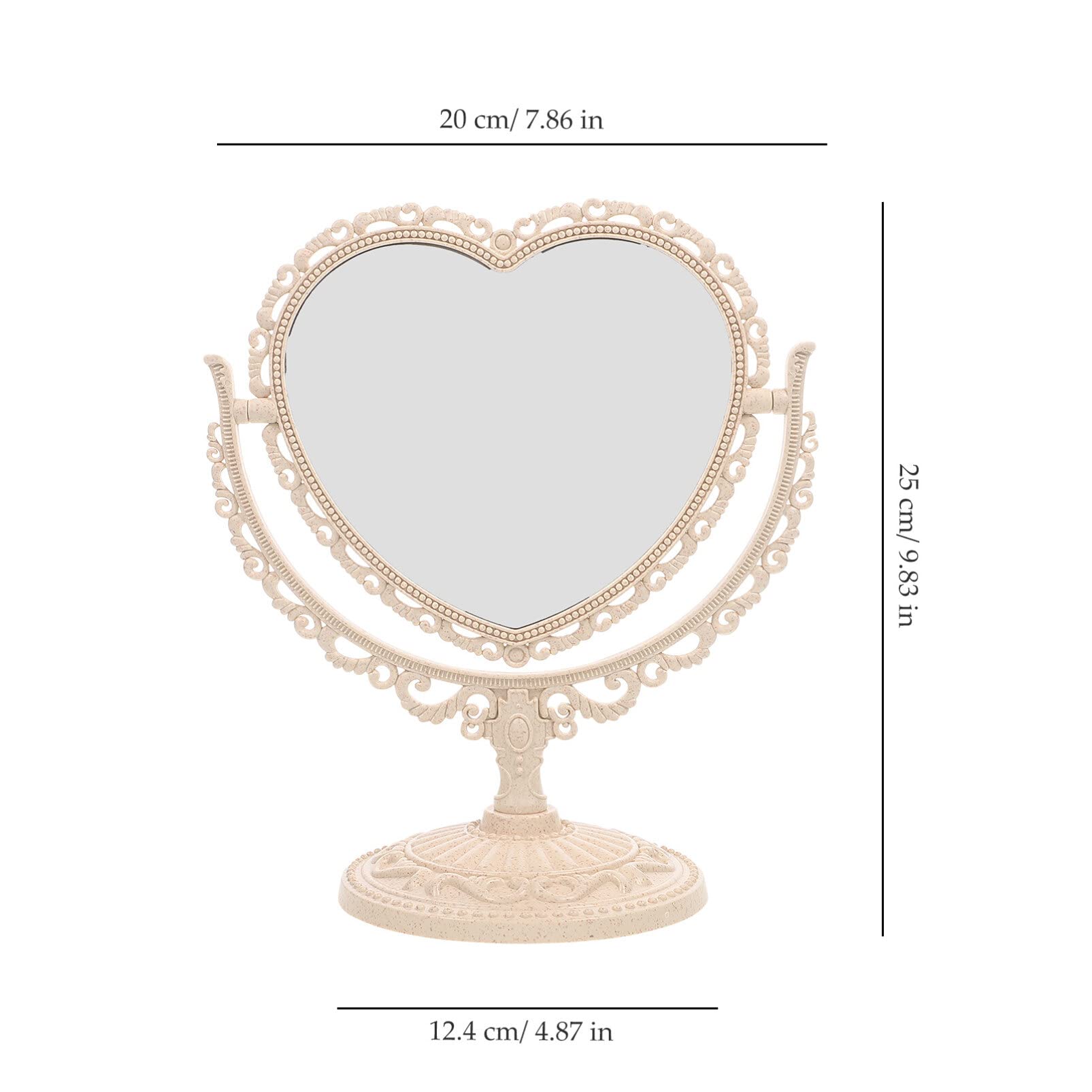 Beaupretty Heart Shaped Vanity Mirror - Double Sided 360° Rotating Makeup Mirror with Stand for Bathroom & Bedroom (Beige) | Perfect for Makeup Application, Skincare Routine, and Home Decor