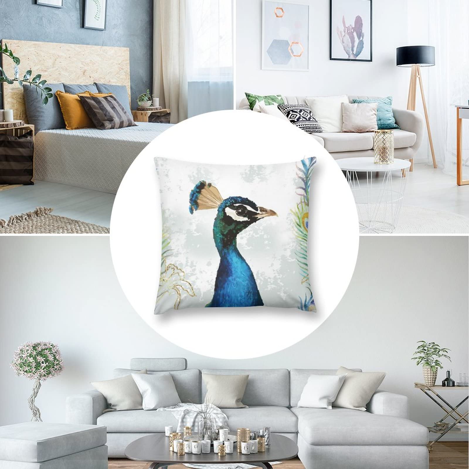 20x20 Inch Peacock & Magnolia Velvet Throw Pillow Cover with Zipper - Decorative Square Cushion Case for Sofa, Bed, Couch, Car - Perfect for Home Decor, Living Room Accent, and Gift Giving