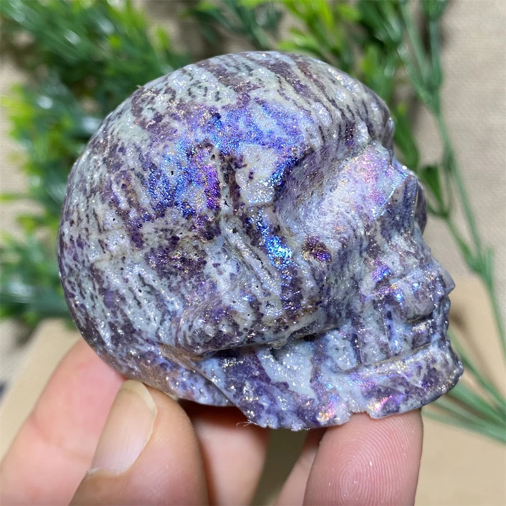 Natural Purple Aura Sphalerite Skull Quartz Crystal - Healing Stone for Reiki, Meditation & Witchcraft - Unique Geode Mineral Specimen for Spiritual Home Decor & Room Aesthetics
