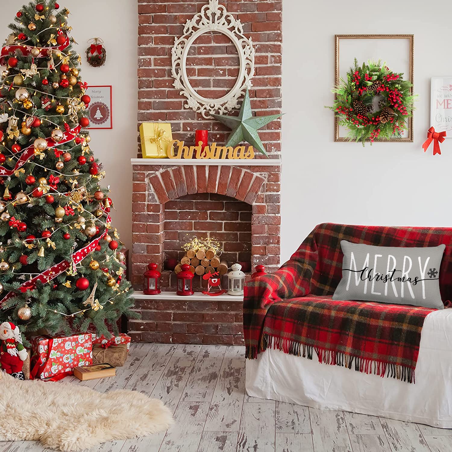 Jbralid Christmas Pillow Covers 20x36 Inch - Merry Christmas Farmhouse Decorations & Winter Holiday Throw Pillow Cases for Couch, Sofa, Bed - Cozy Seasonal Home Decor for Living Room, Bedroom