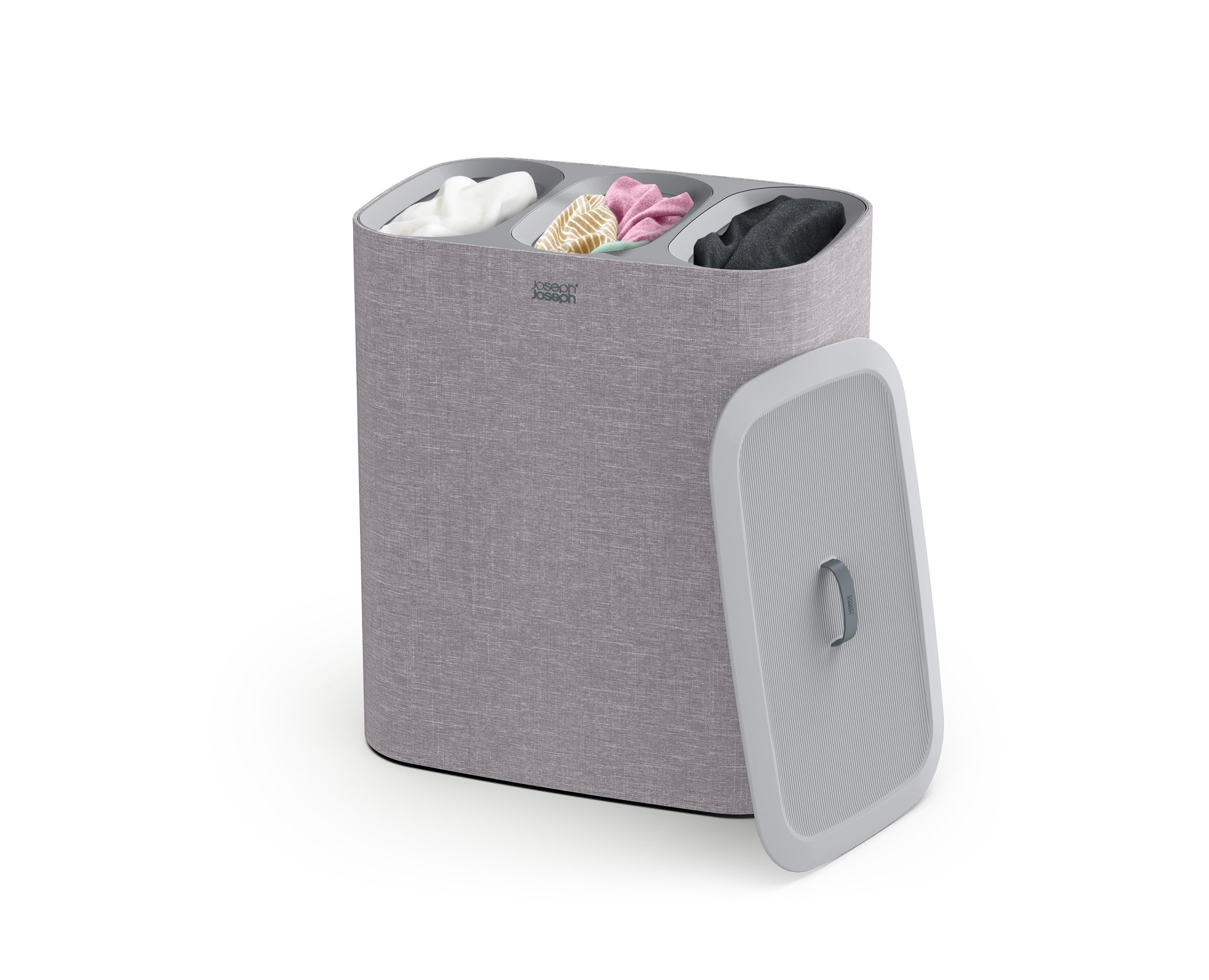Joseph Joseph Tota Trio 90-Liter/23.8-Gallon Laundry Hamper with Lid - 3 Removable Wash Bags with Handles, Grey - Perfect for Laundry Sorting in Bedroom, Bathroom & Dorm Room Organization