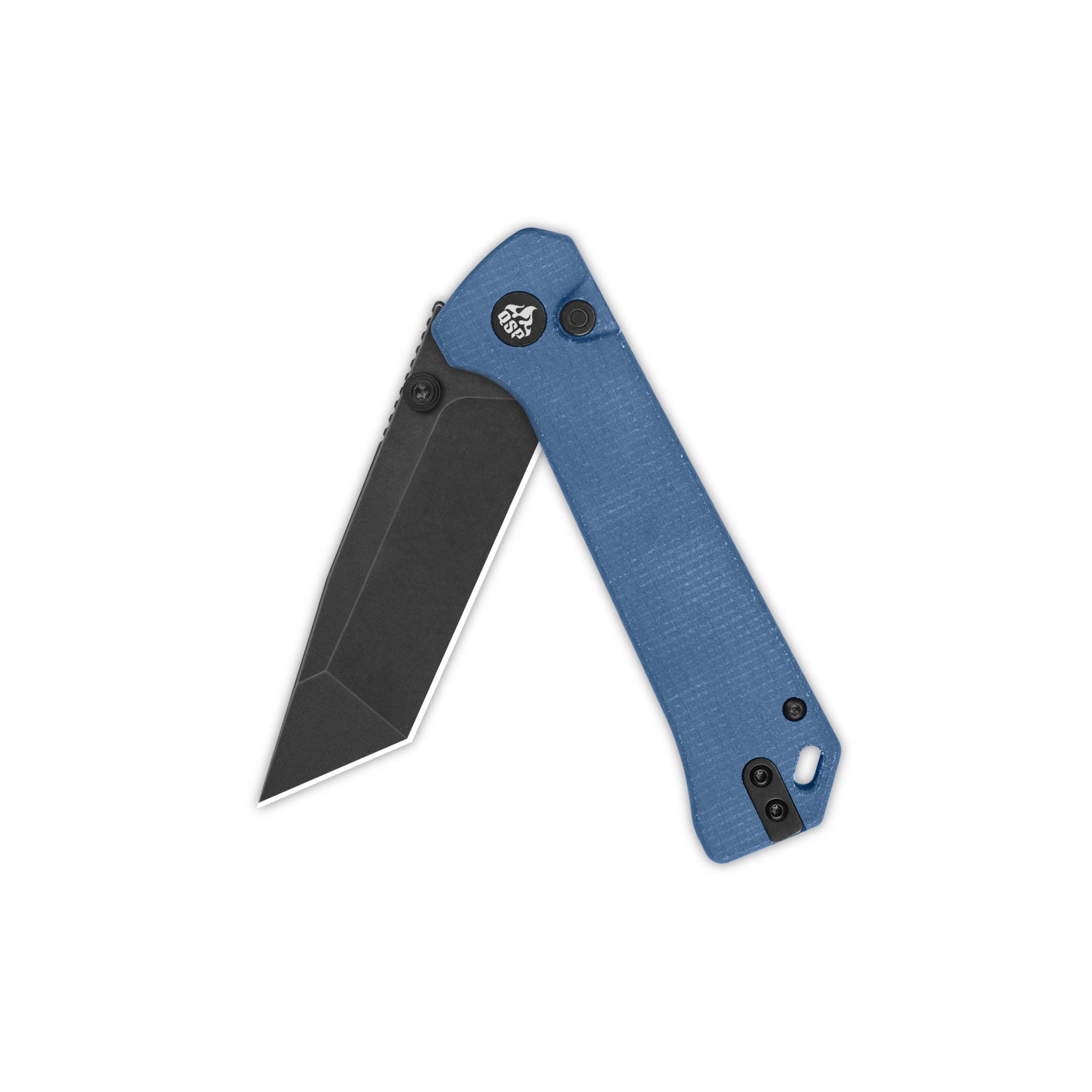 QSP Grebe T Button Lock Pocket Knife - 14C28N Stainless Steel Blade, Blue Micarta Handle - EDC Folding Knife for Camping, Hiking & Outdoor Adventures