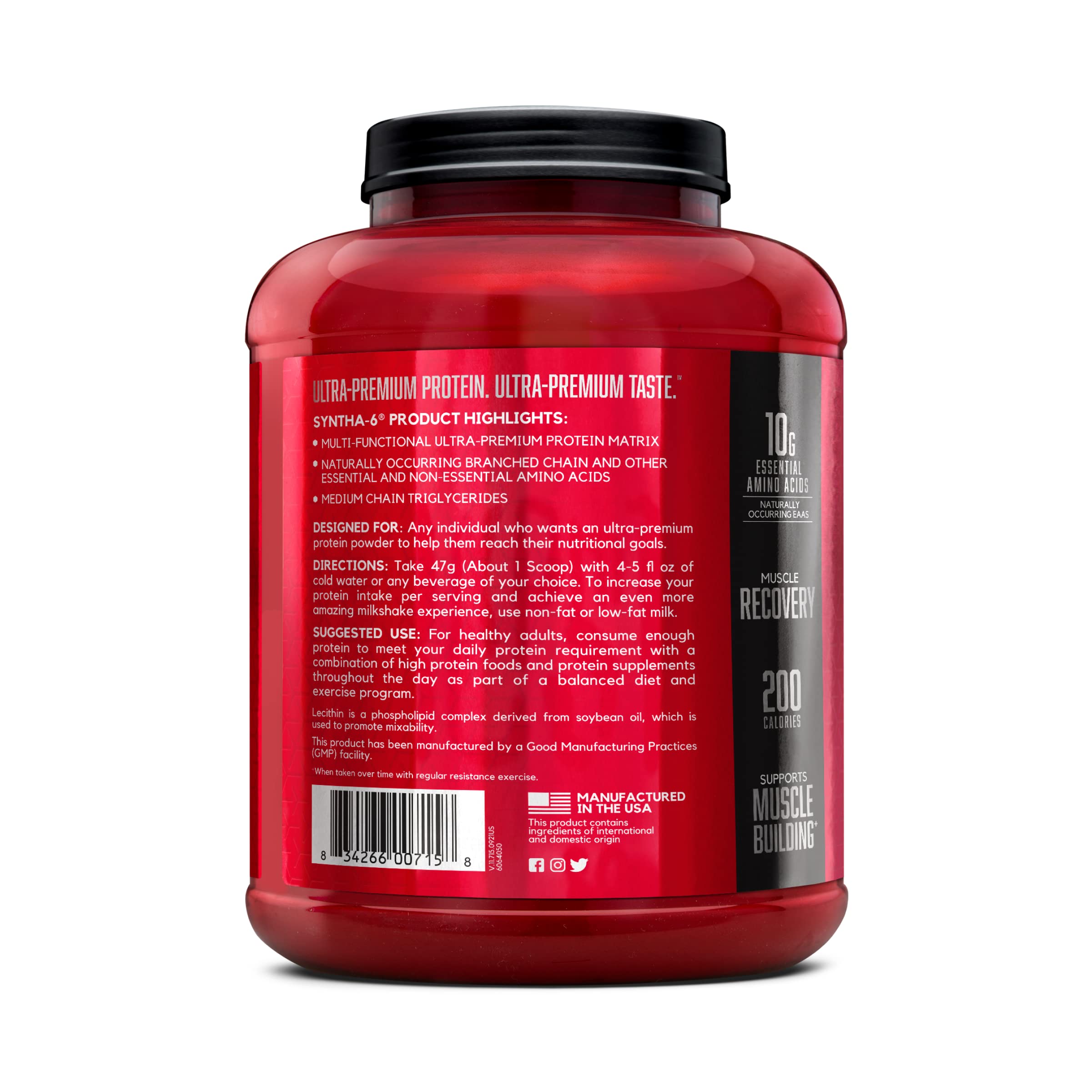 BSN SYNTHA-6 Whey Protein Powder with Micellar Casein & Milk Isolate - Strawberry Milkshake Flavor, 48 Servings (Packaging May Vary) - Ideal for Post-Workout Recovery, Muscle Building & Healthy Nutrition