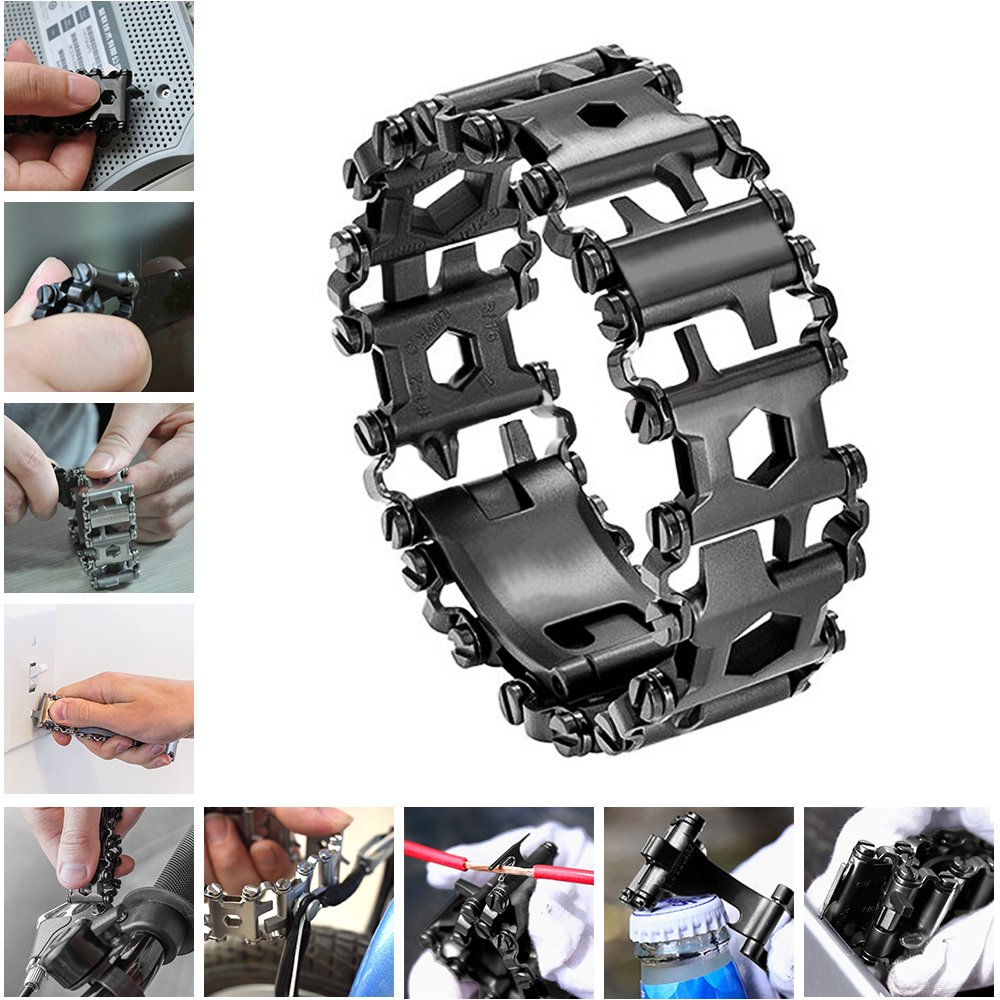 LETIN 29-in-1 Stainless Steel Multi Tool Bracelet - Wearable Screwdriver Tool for Sailing, Travel, Camping & Hiking | Outdoor Emergency Kit & Perfect Father's Day Gift (Black)
