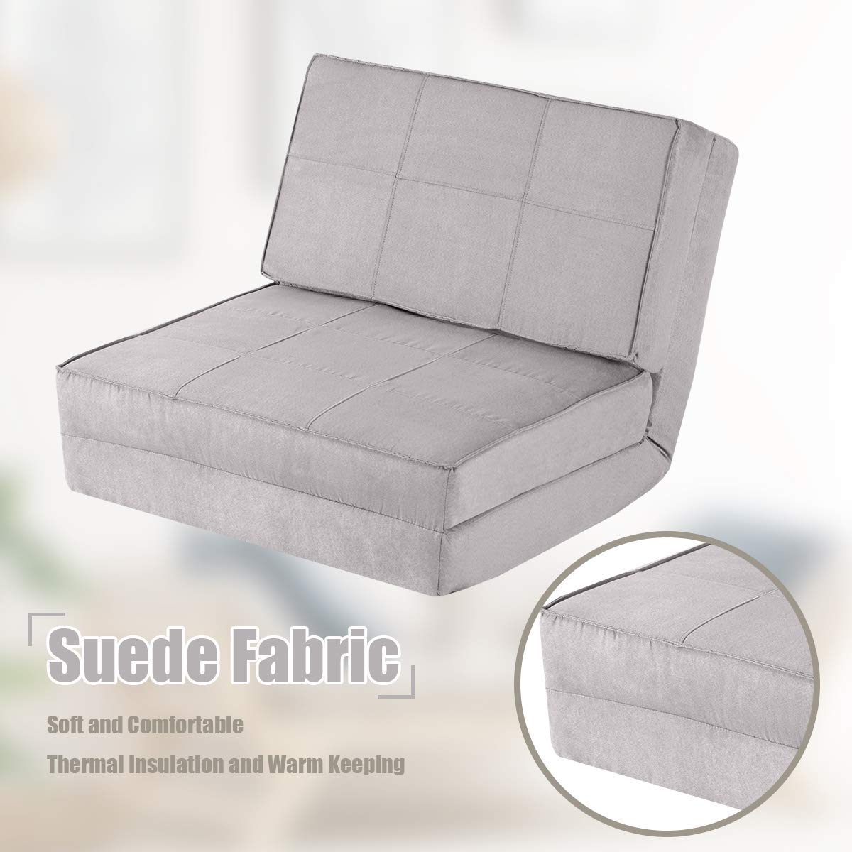 5-Position Convertible Sofa Chair - Foldable Bed Couch for Dorm, Living Room & Guest Room | Comfortable Adjustable Lounger for Gaming, Napping & Relaxing (Gray) - Perfect for Small Spaces & Multi-Functional Use