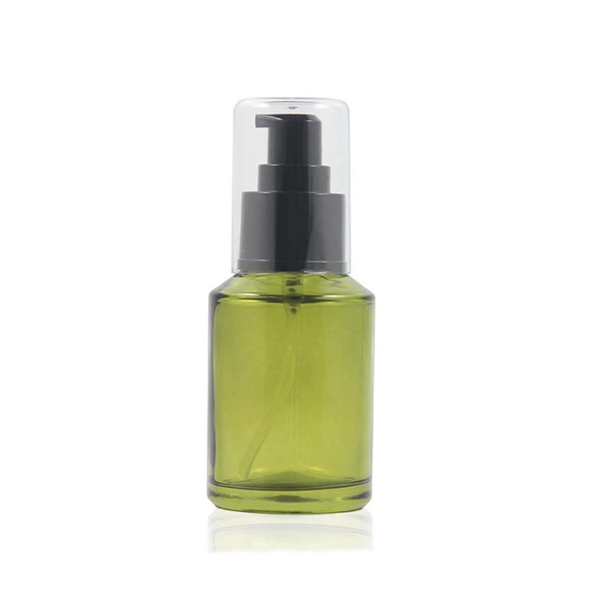 2OZ (60ml) Refillable Frosted Green Glass Pump Bottle for Cosmetic, Makeup, Lotion & Toiletries - Portable Dispenser for Skincare, Haircare & Travel Essentials