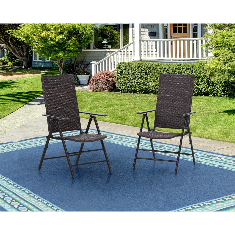 MFSTUDIO 2-Pack Outdoor Patio Folding Dining Chairs - Rattan Wicker Foldable Chairs Set for Garden, Poolside, Deck & Backyard - Weather-Resistant Patio Furniture for Outdoor Dining & Relaxation