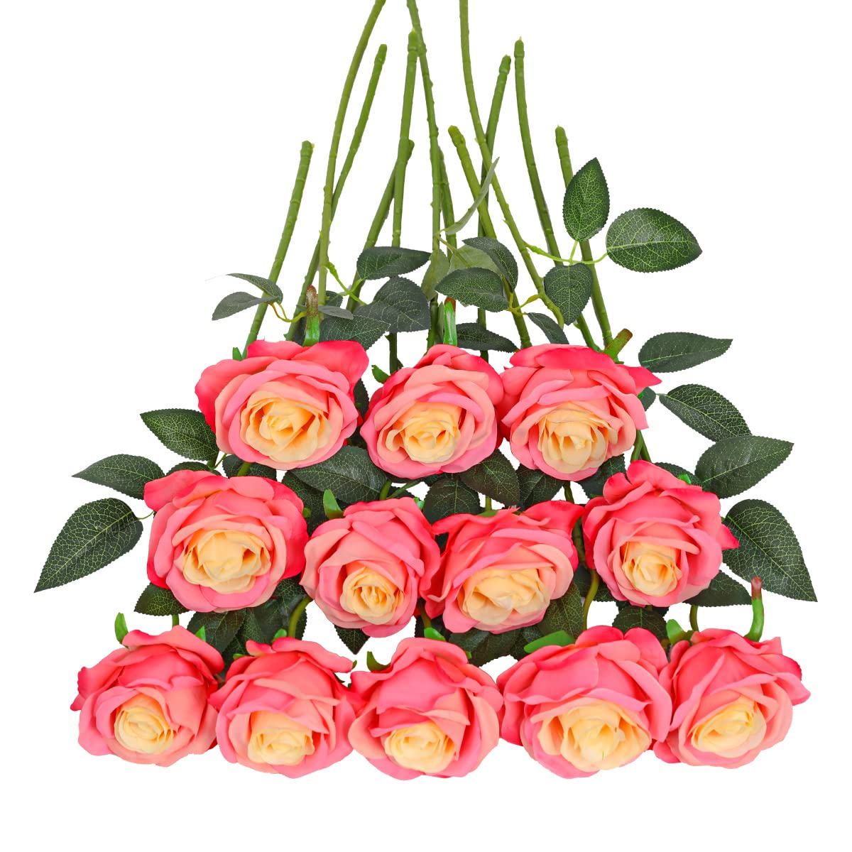 12PCS Realistic Pink Rose Artificial Flowers - Single Stem Fake Silk Rose Bouquet for Wedding, Party, Home, Hotel & Office Decor (Gradient Pink) | Perfect for Centerpieces, Table Arrangements & DIY Crafts