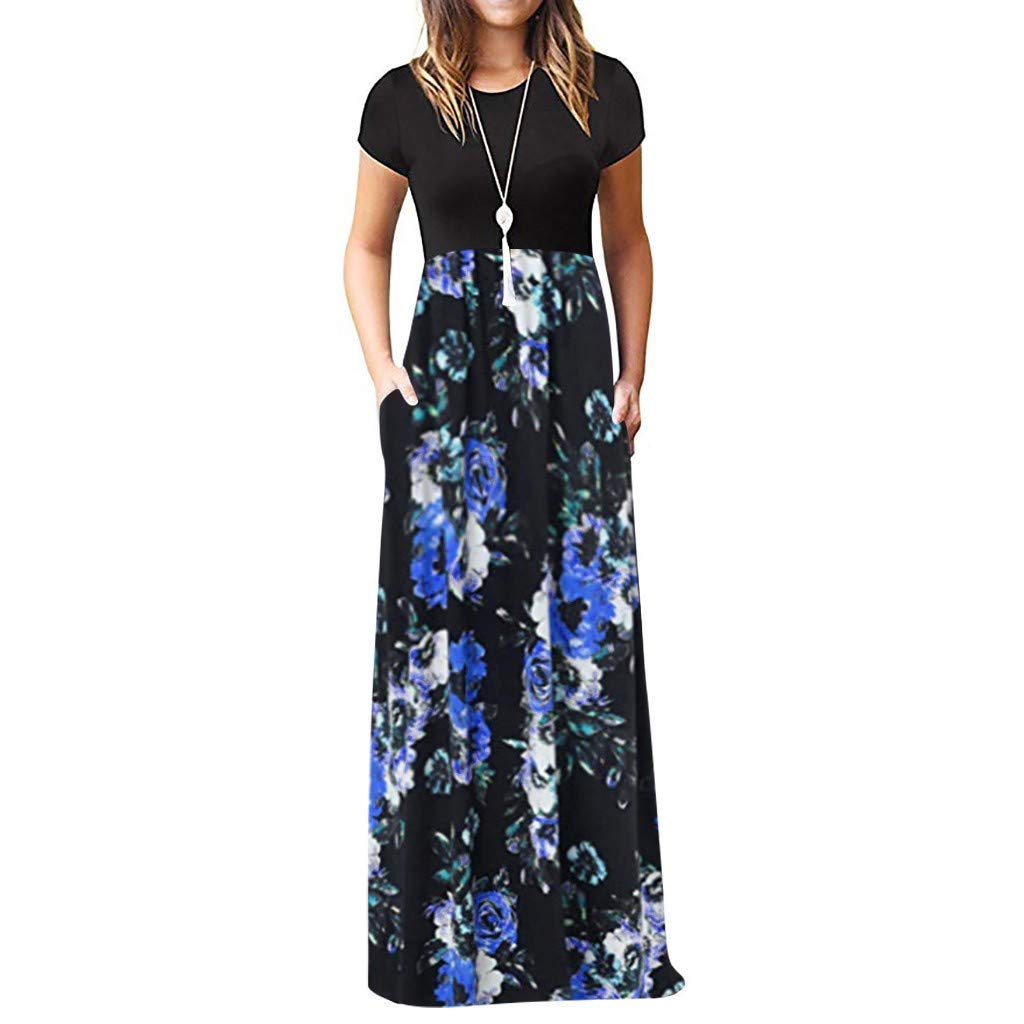 Plus Size Maxi Dresses for Women - Long Sleeve Floral Beach Dress with Pockets | Casual Loose Fit Summer Maxi Dress for Vacation, Outdoor Activities & Daily Wear